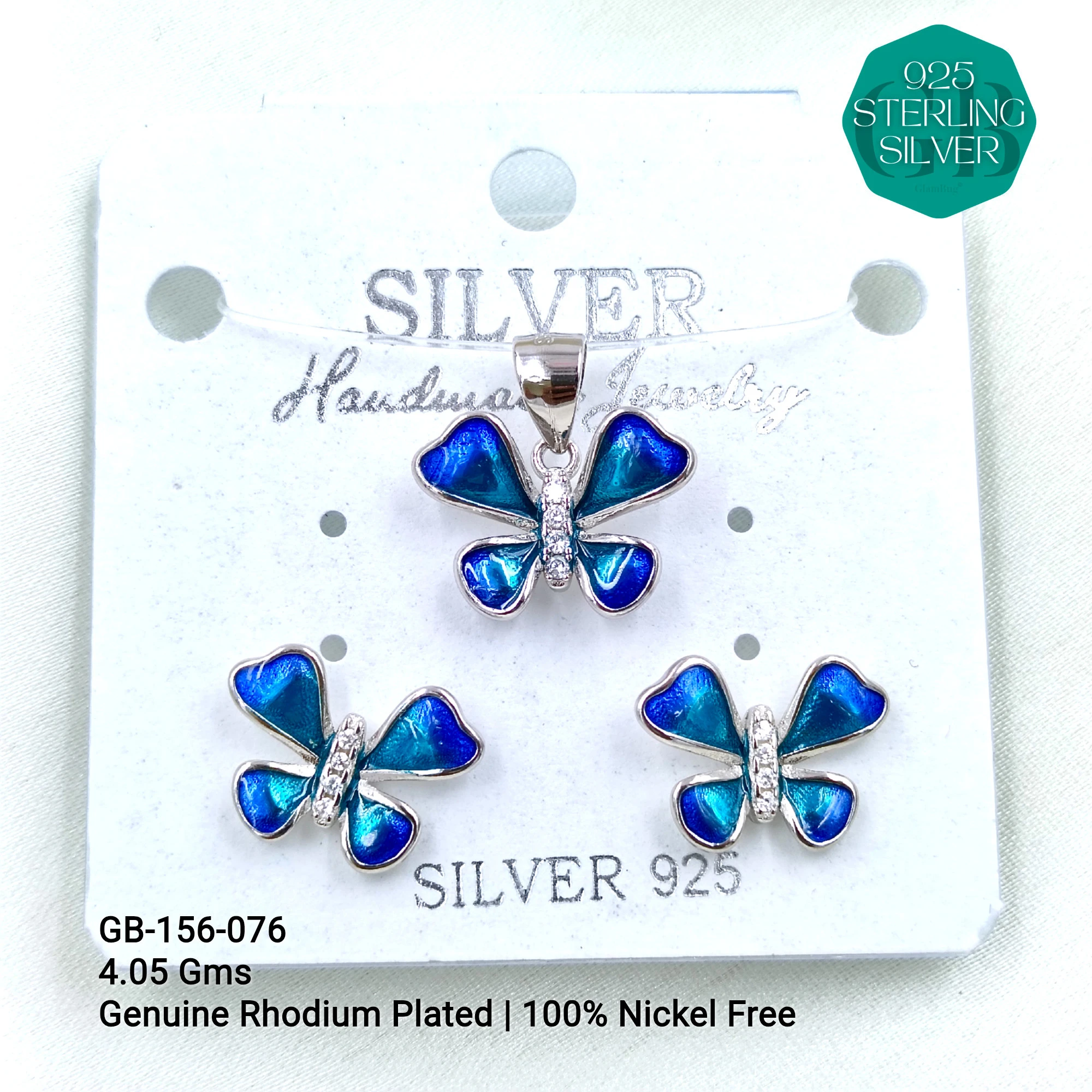 BUTTERFLY PENDANT SETS - Premium 925 Silver Jewellery - SKU: GB-156-076 - Hyderabad Silver Importers