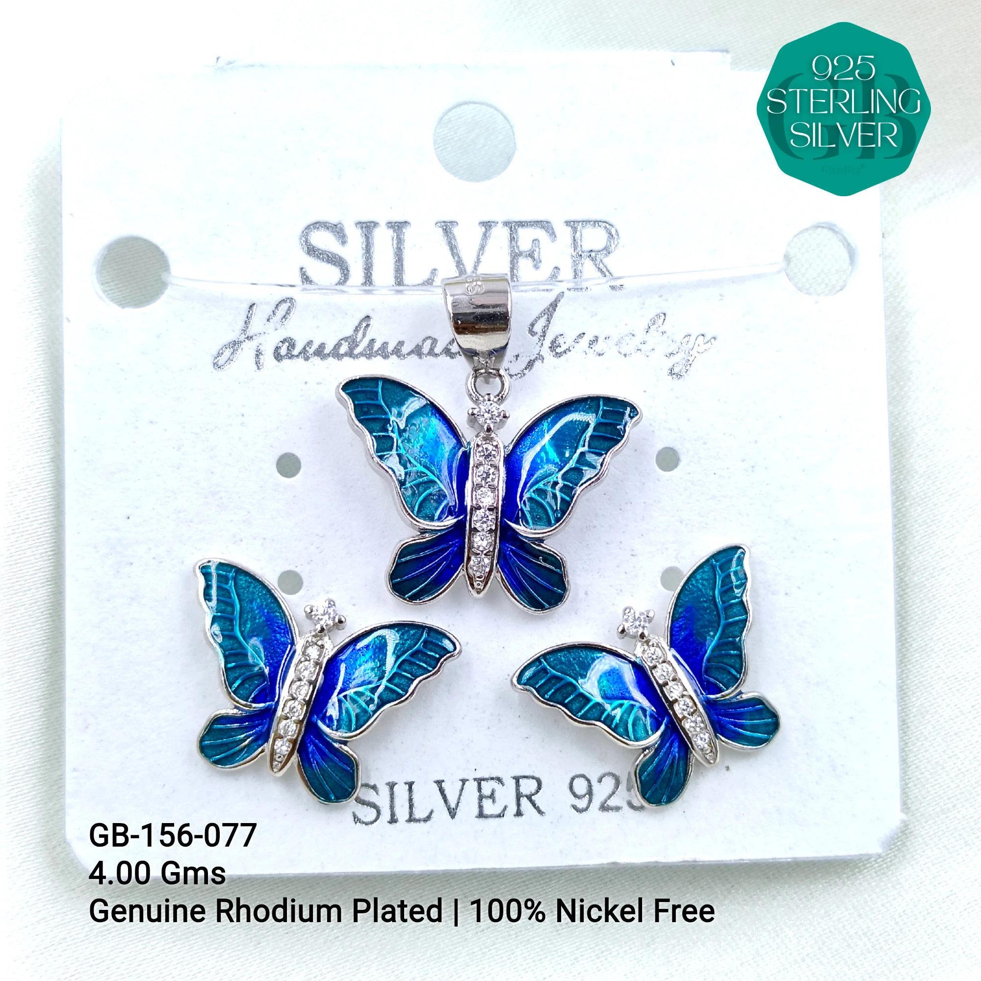 BUTTERFLY PENDANT SETS - Premium 925 Silver Jewellery - SKU: GB-156-077 - Hyderabad Silver Importers