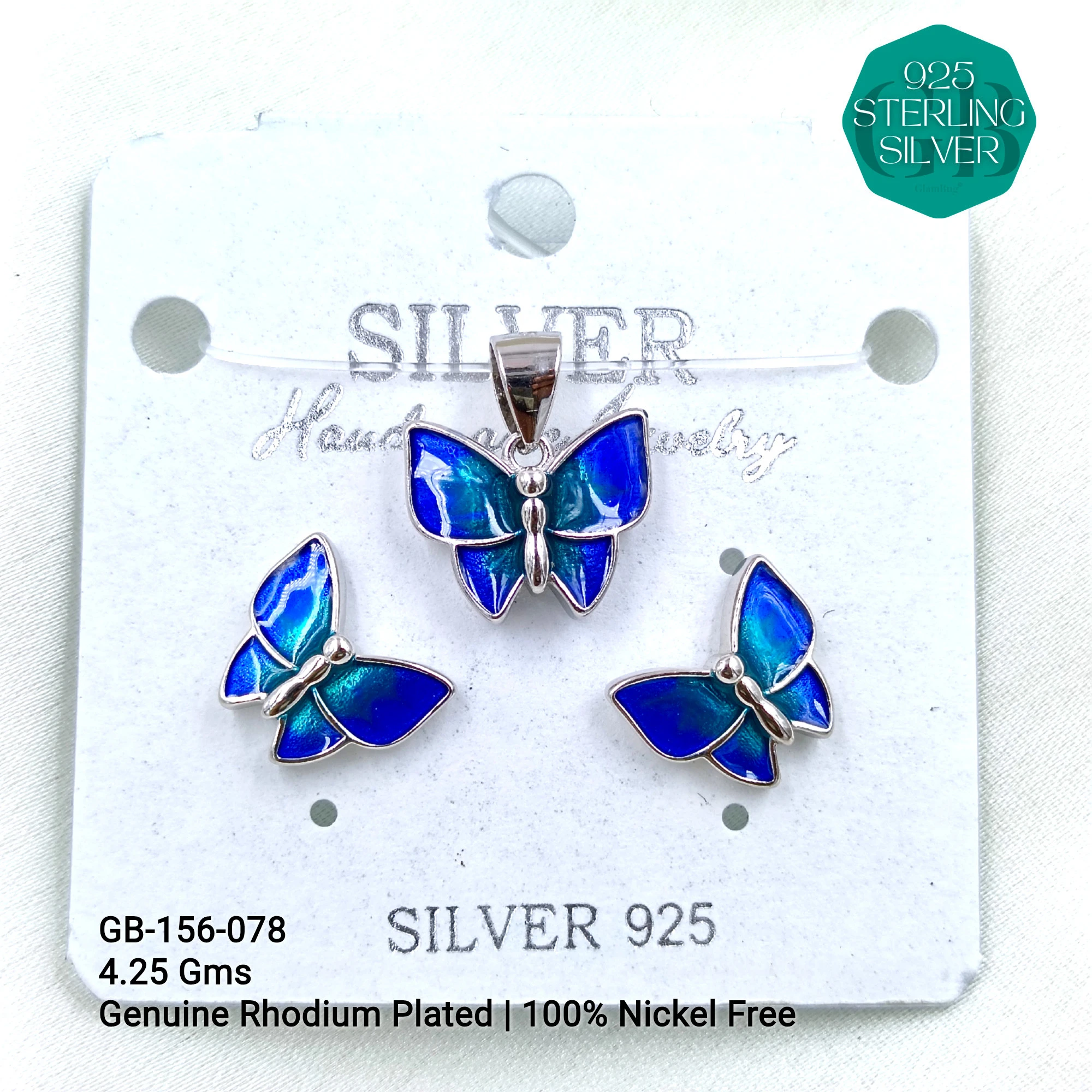 BUTTERFLY PENDANT SETS - Premium 925 Silver Jewellery - SKU: GB-156-078 - Hyderabad Silver Importers