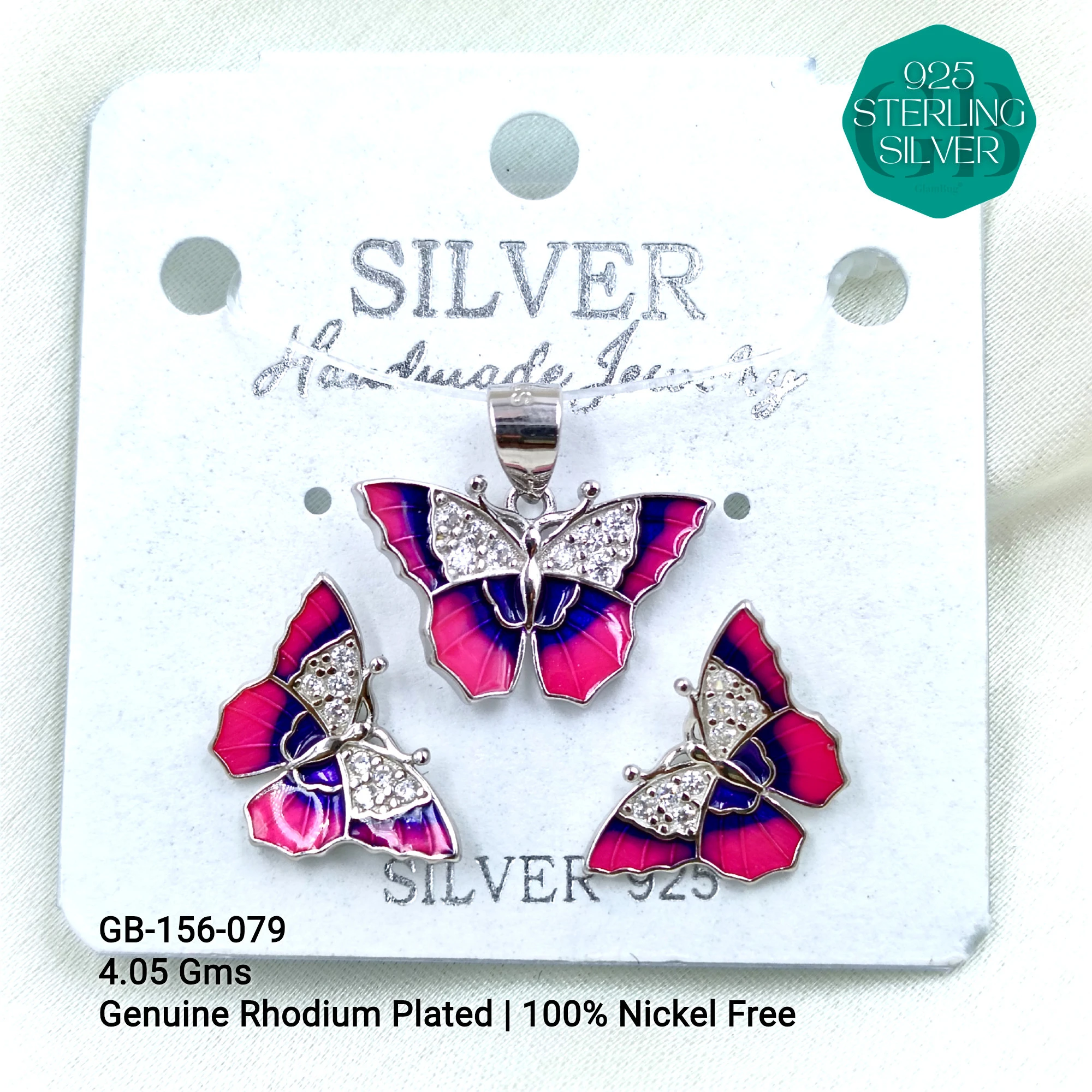 BUTTERFLY PENDANT SETS - Premium 925 Silver Jewellery - SKU: GB-156-079 - Hyderabad Silver Importers