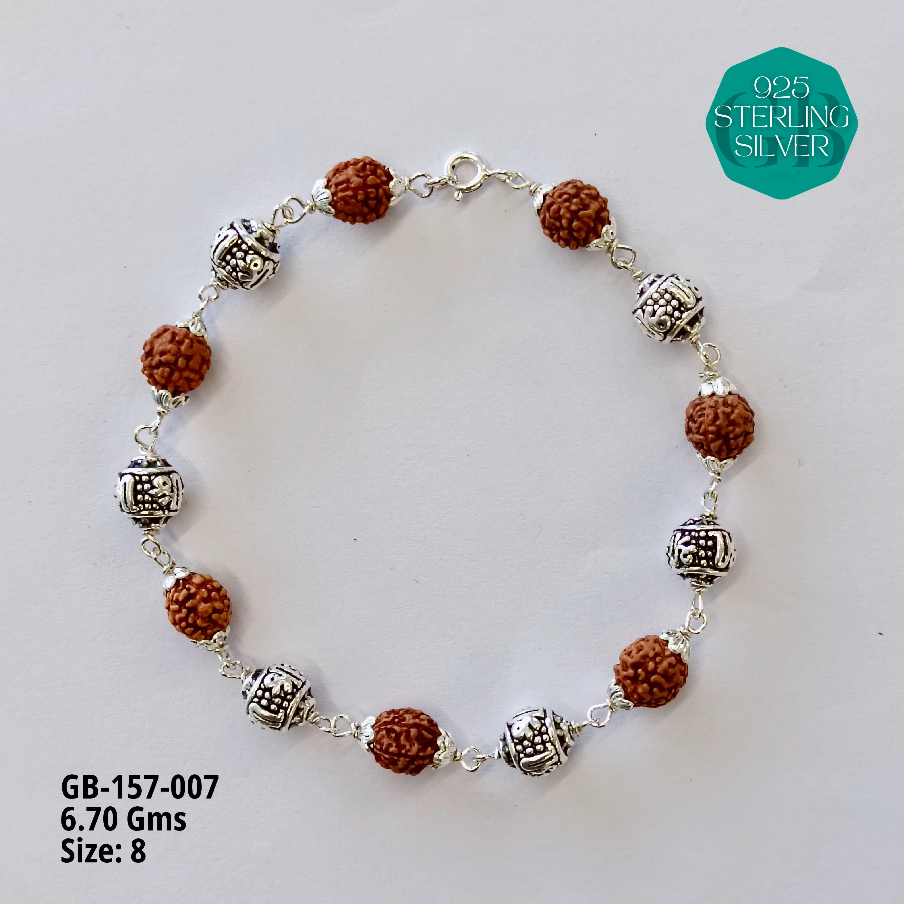 OXD RUDRAKSH BRACELET MEN - Premium 925 Silver Jewellery - SKU: GB-157-007 - Hyderabad Silver Importers