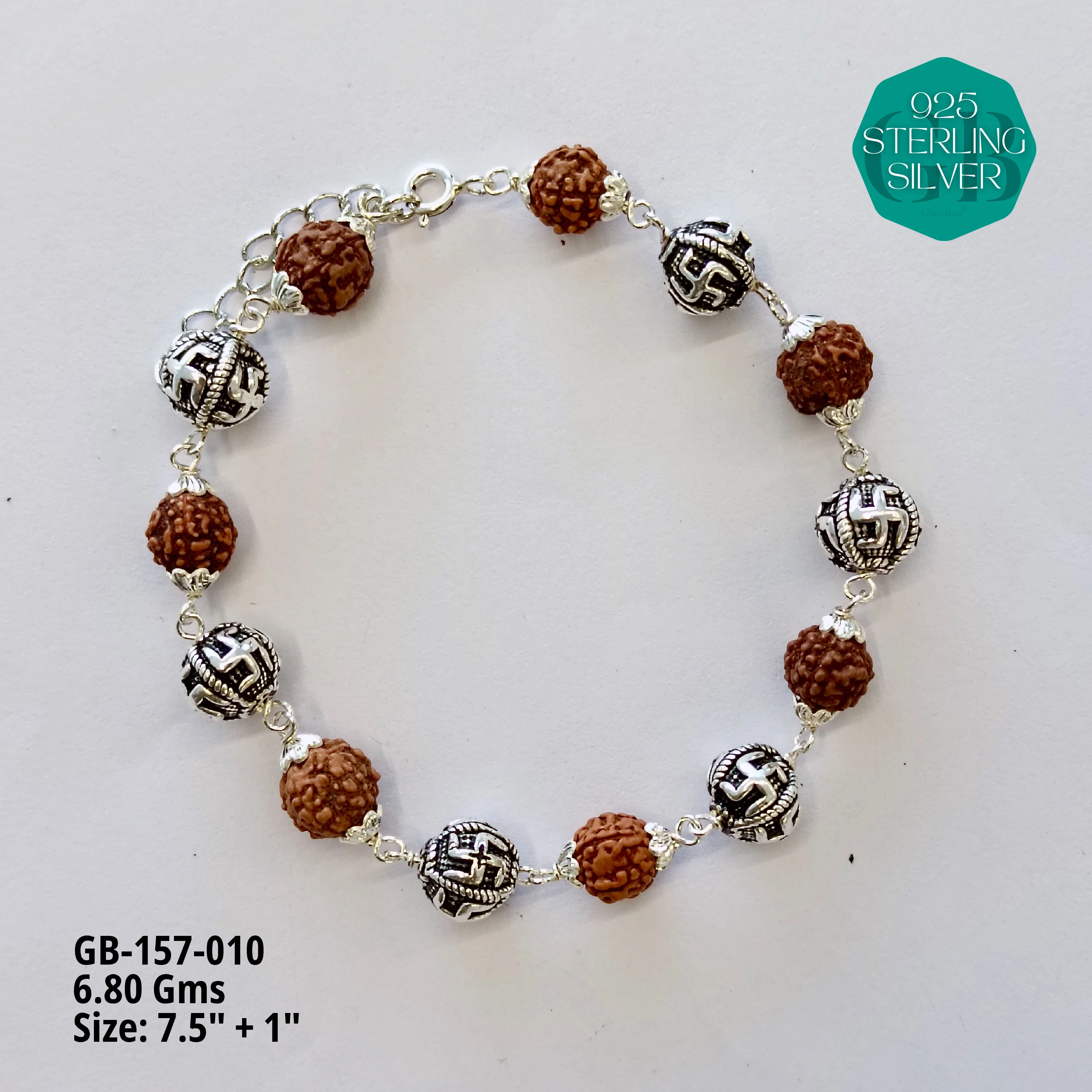 OXD RUDRAKSH BRACELET MEN - Premium 925 Silver Jewellery - SKU: GB-157-010 - Hyderabad Silver Importers