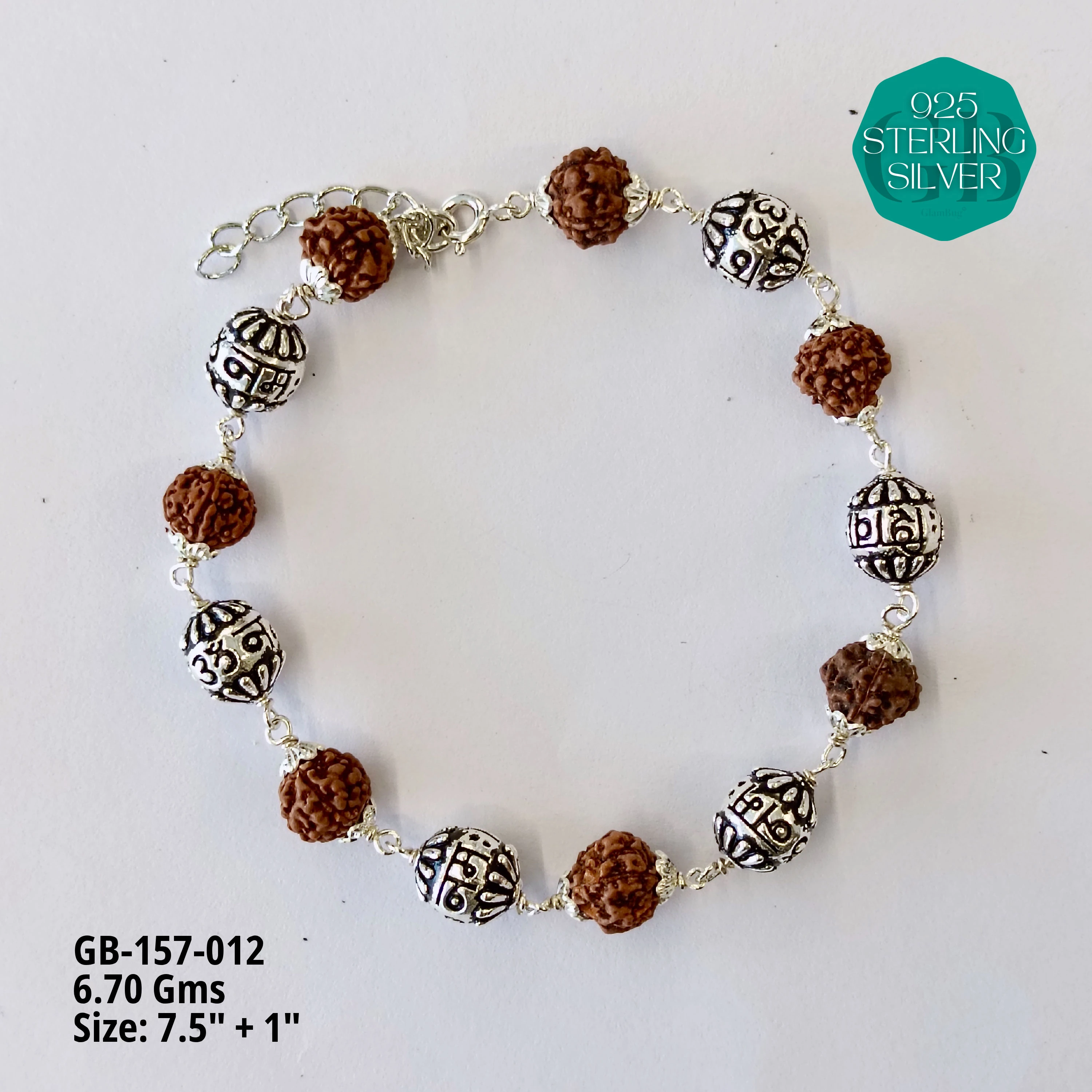 OXD RUDRAKSH BRACELET MEN - Premium 925 Silver Jewellery - SKU: GB-157-012 - Hyderabad Silver Importers