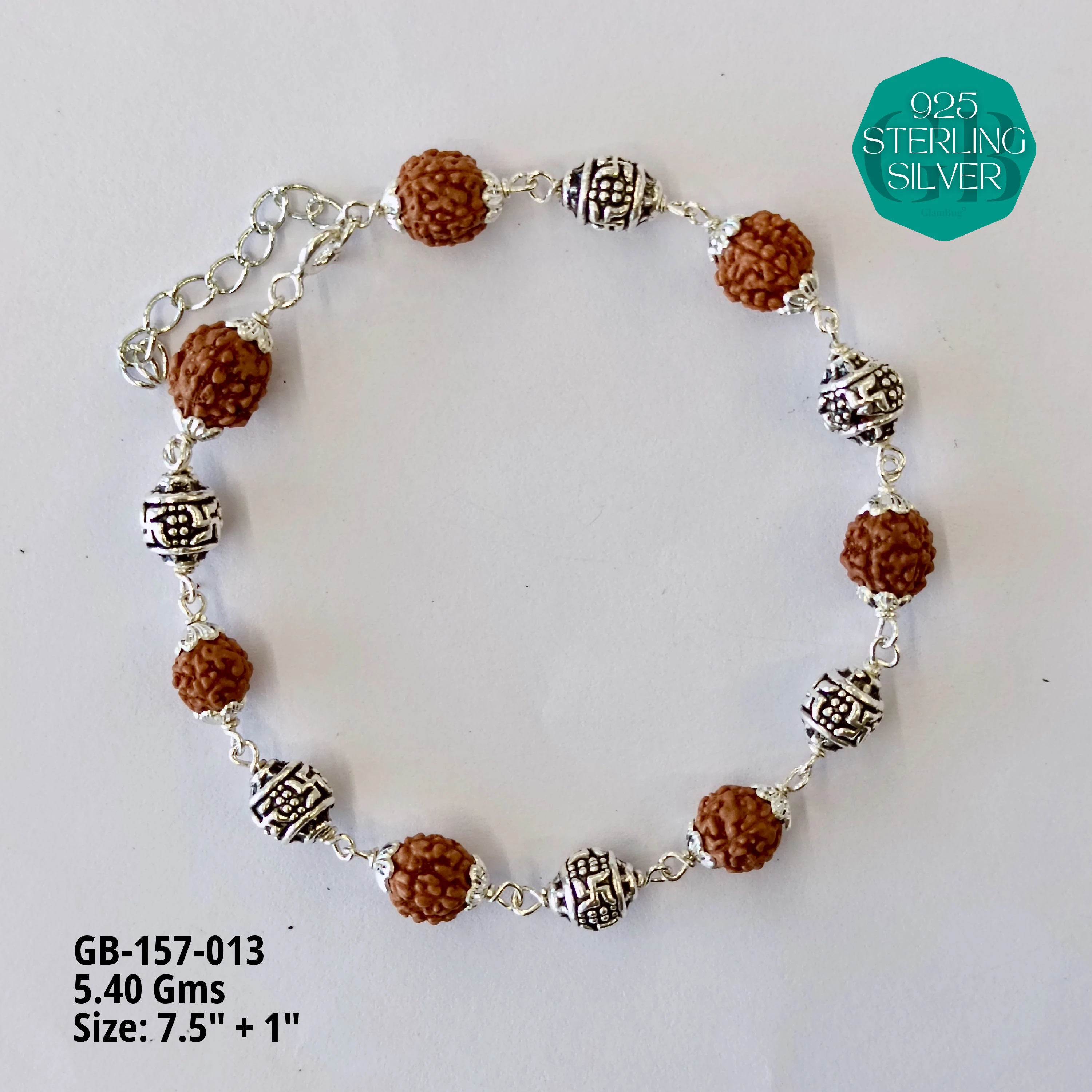 OXD RUDRAKSH BRACELET MEN - Premium 925 Silver Jewellery - SKU: GB-157-013 - Hyderabad Silver Importers