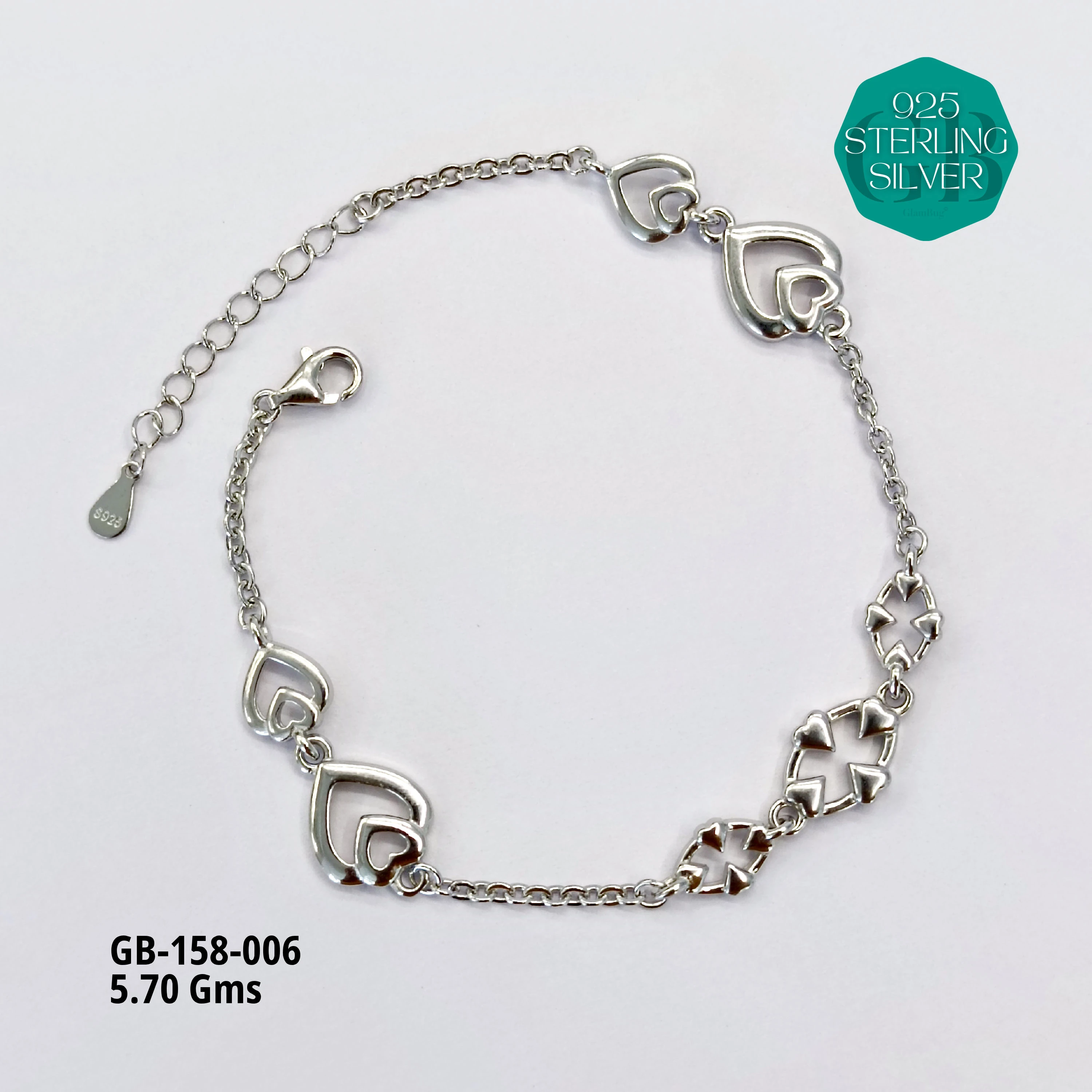 ITALY TYPE BRACELETS - Premium 925 Silver Jewellery - SKU: GB-158-006 - Hyderabad Silver Importers