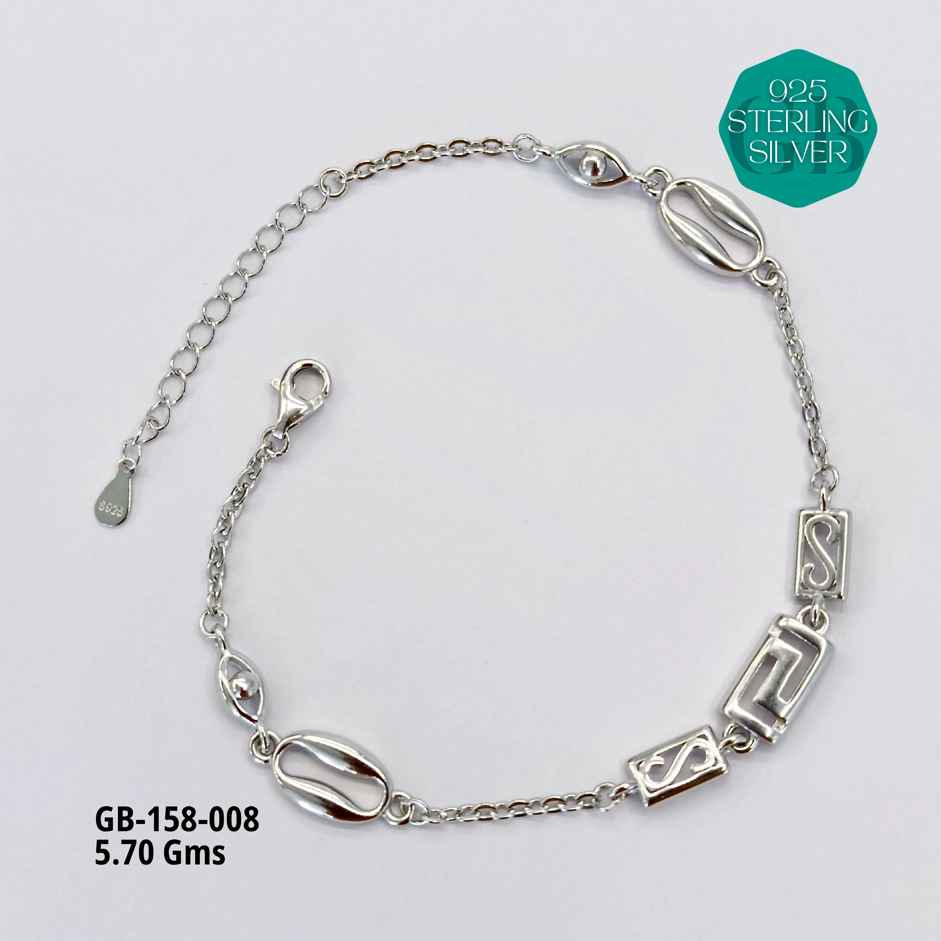 ITALY TYPE BRACELETS - Premium 925 Silver Jewellery - SKU: GB-158-008 - Hyderabad Silver Importers