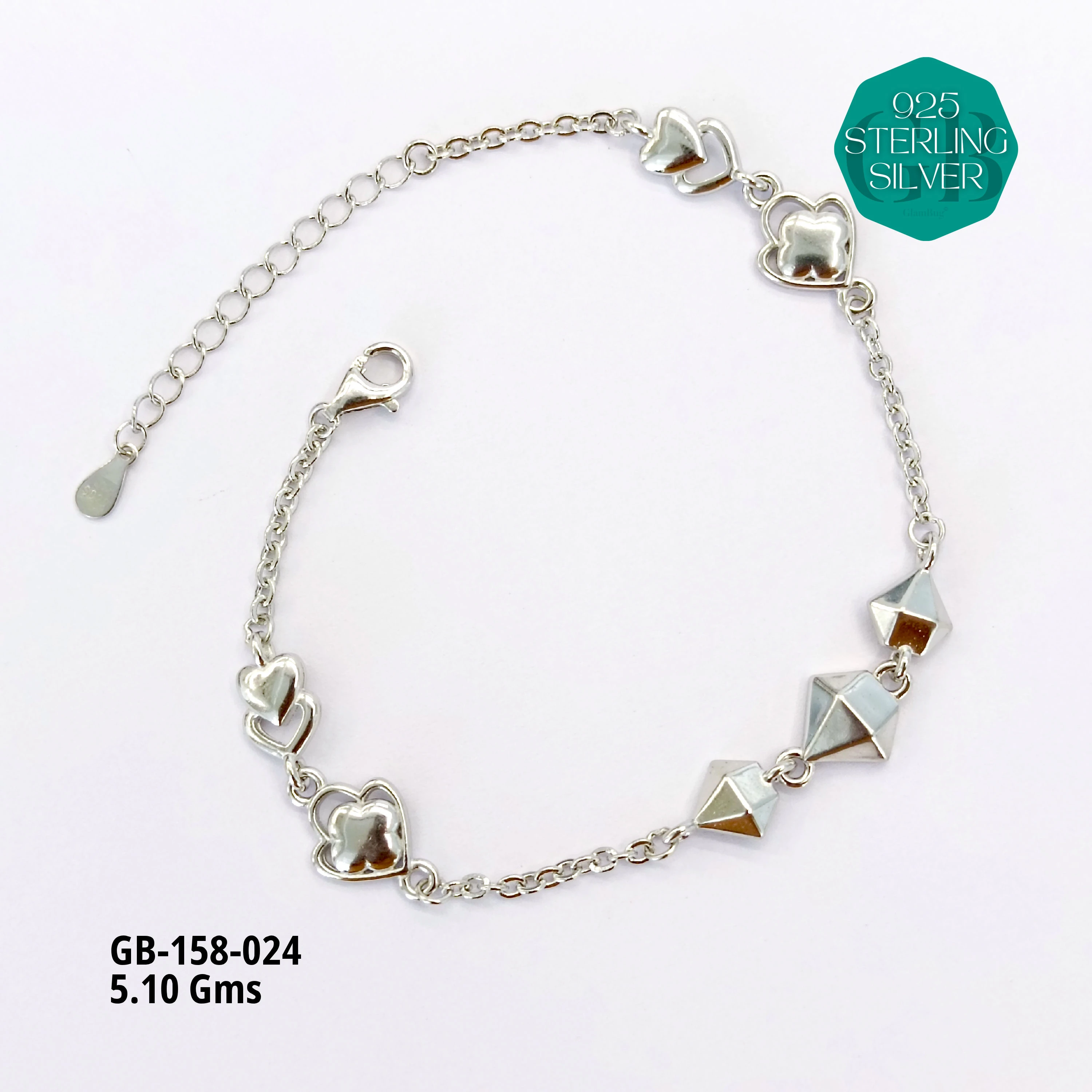 ITALY TYPE BRACELETS - Premium 925 Silver Jewellery - SKU: GB-158-024 - Hyderabad Silver Importers