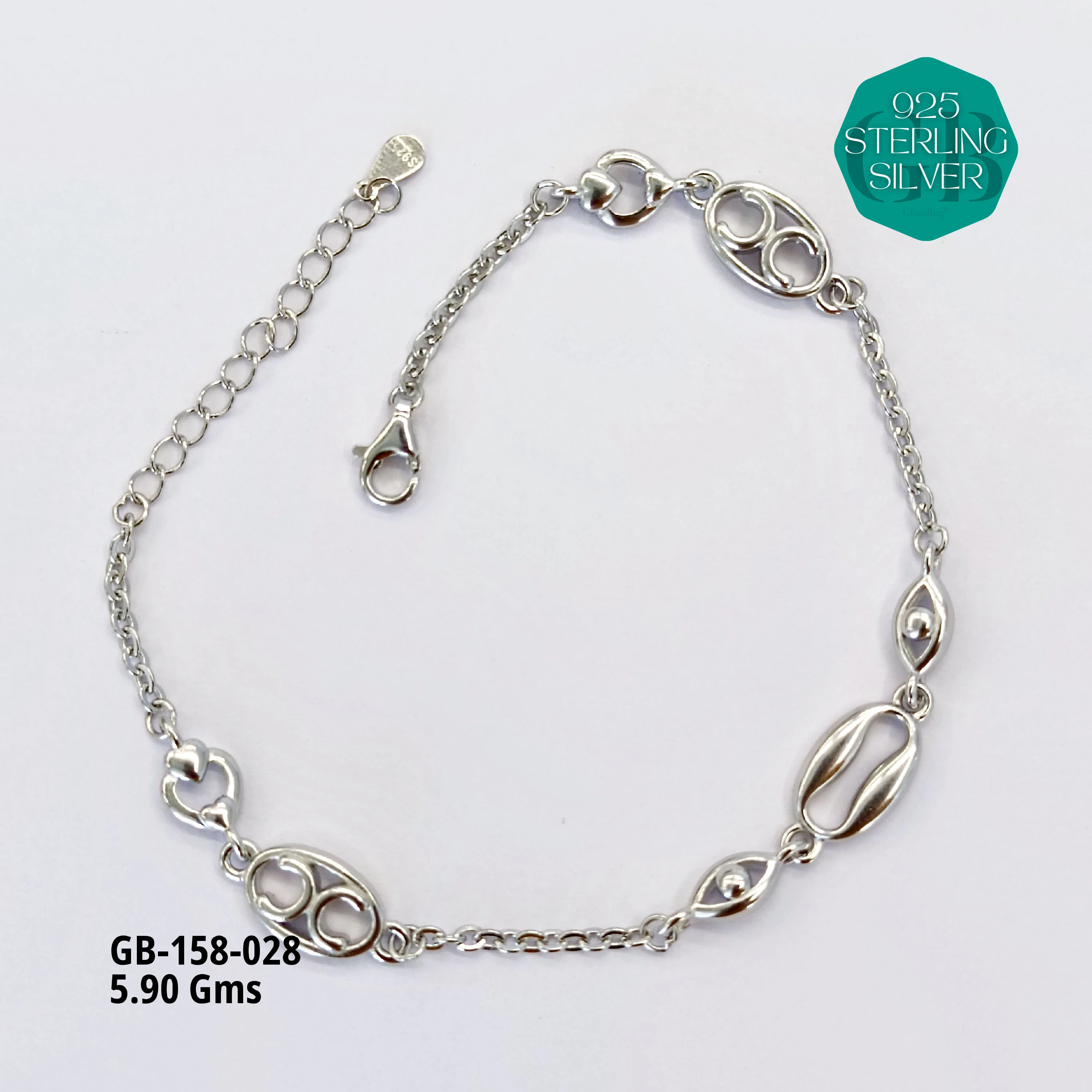 ITALY TYPE BRACELETS - Premium 925 Silver Jewellery - SKU: GB-158-028 - Hyderabad Silver Importers
