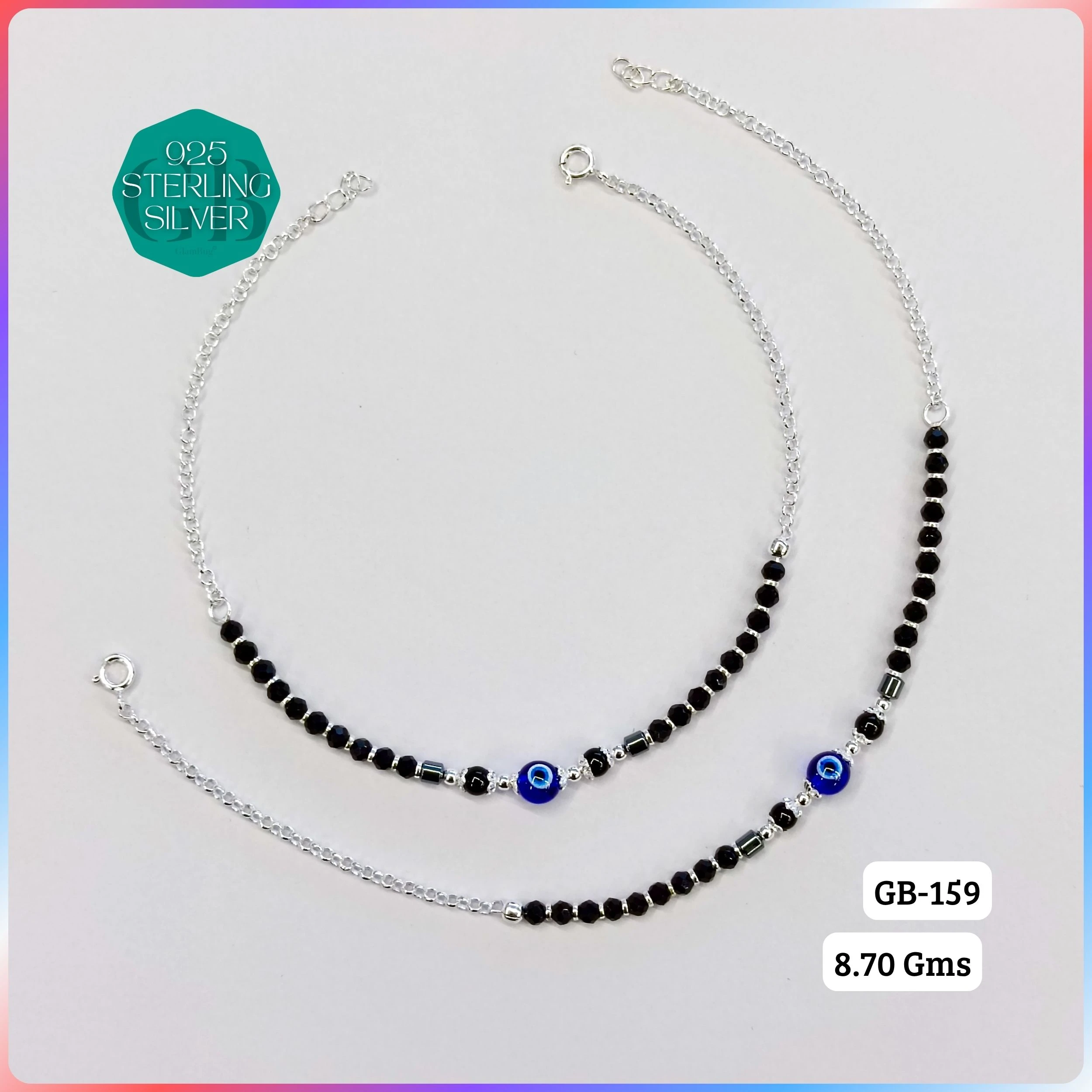 HALF LINK PREMIUM NAZARIA - Premium 925 Silver Jewellery - SKU: GB-159-003 - Hyderabad Silver Importers