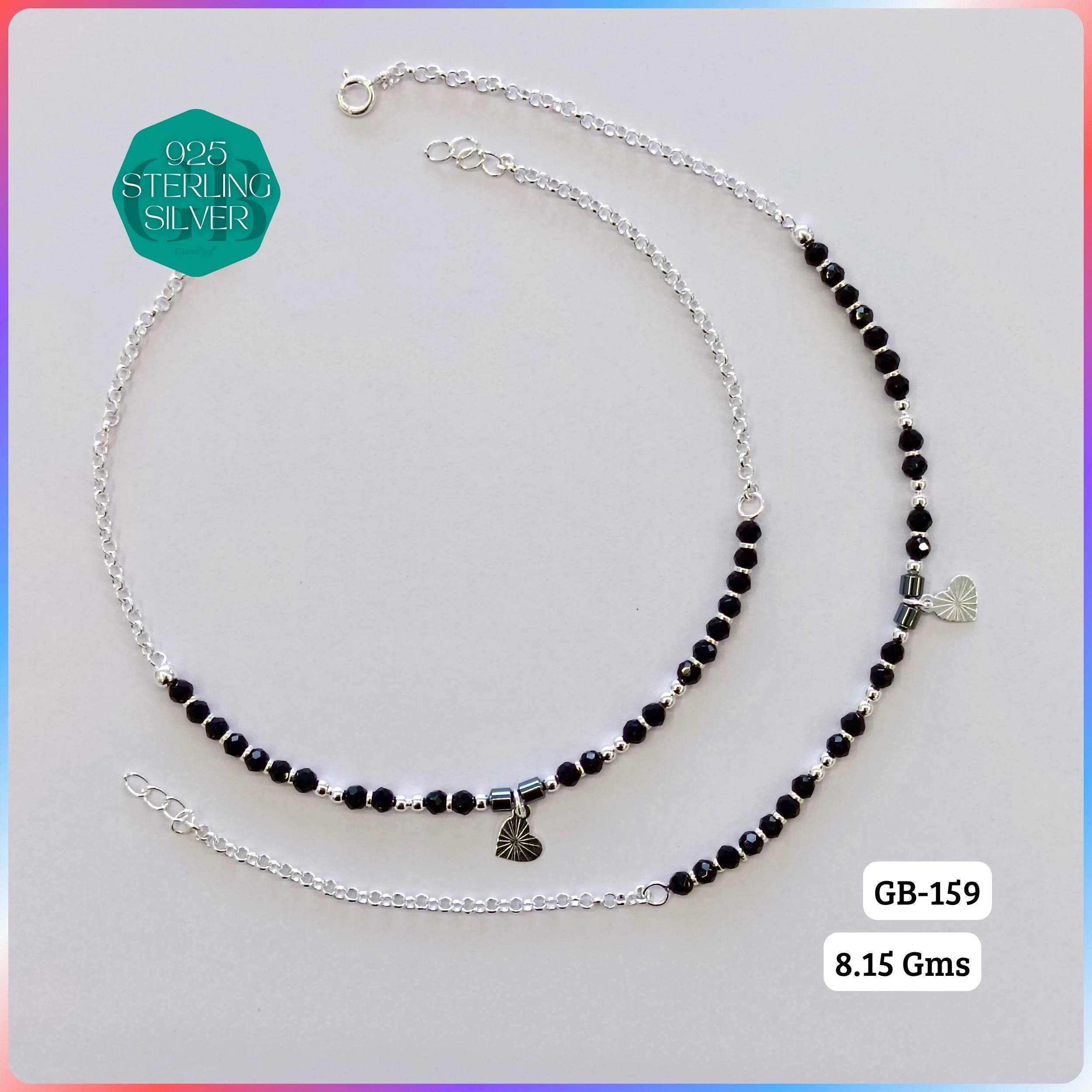 HALF LINK PREMIUM NAZARIA - Premium 925 Silver Jewellery - SKU: GB-159-007 - Hyderabad Silver Importers