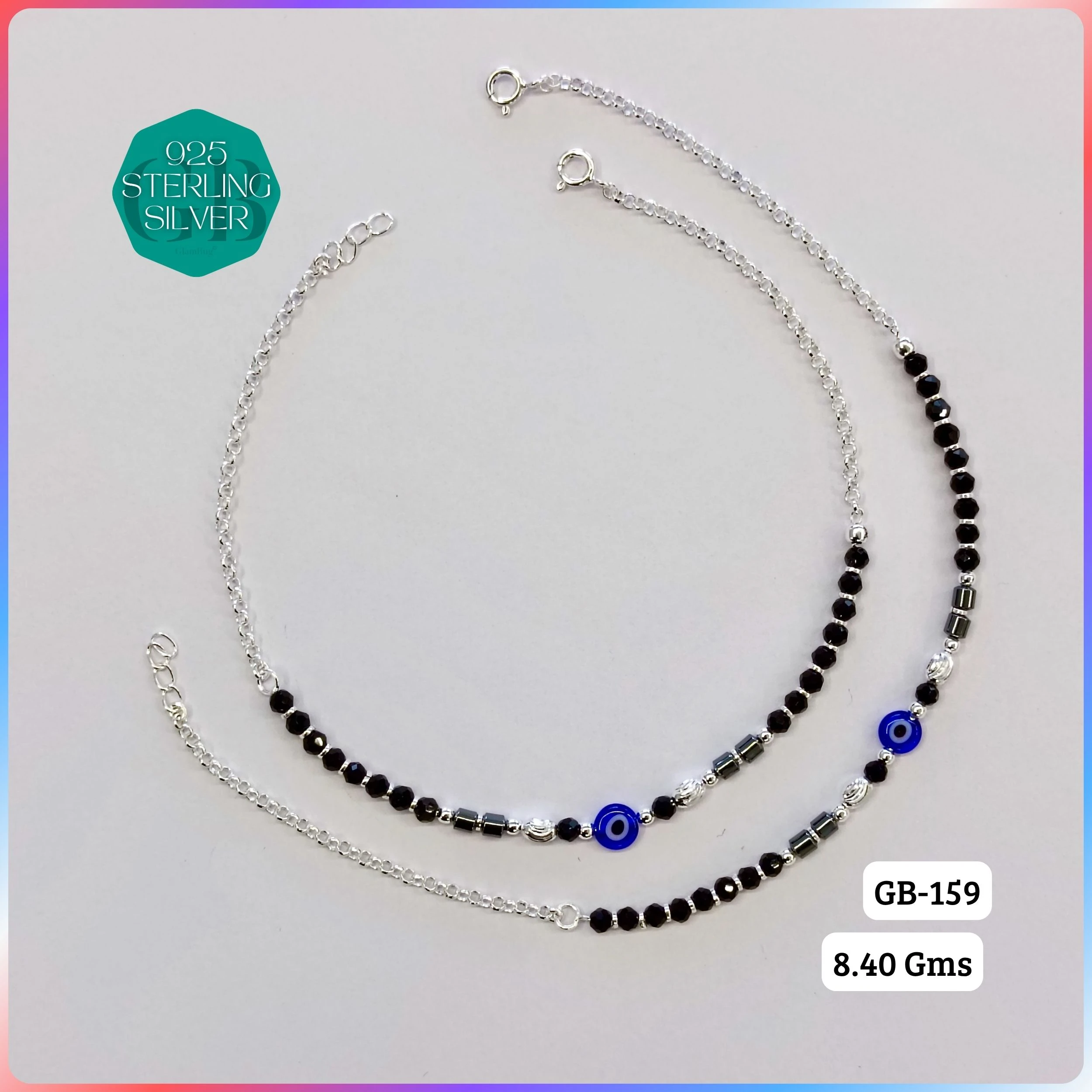 HALF LINK PREMIUM NAZARIA - Premium 925 Silver Jewellery - SKU: GB-159-012 - Hyderabad Silver Importers