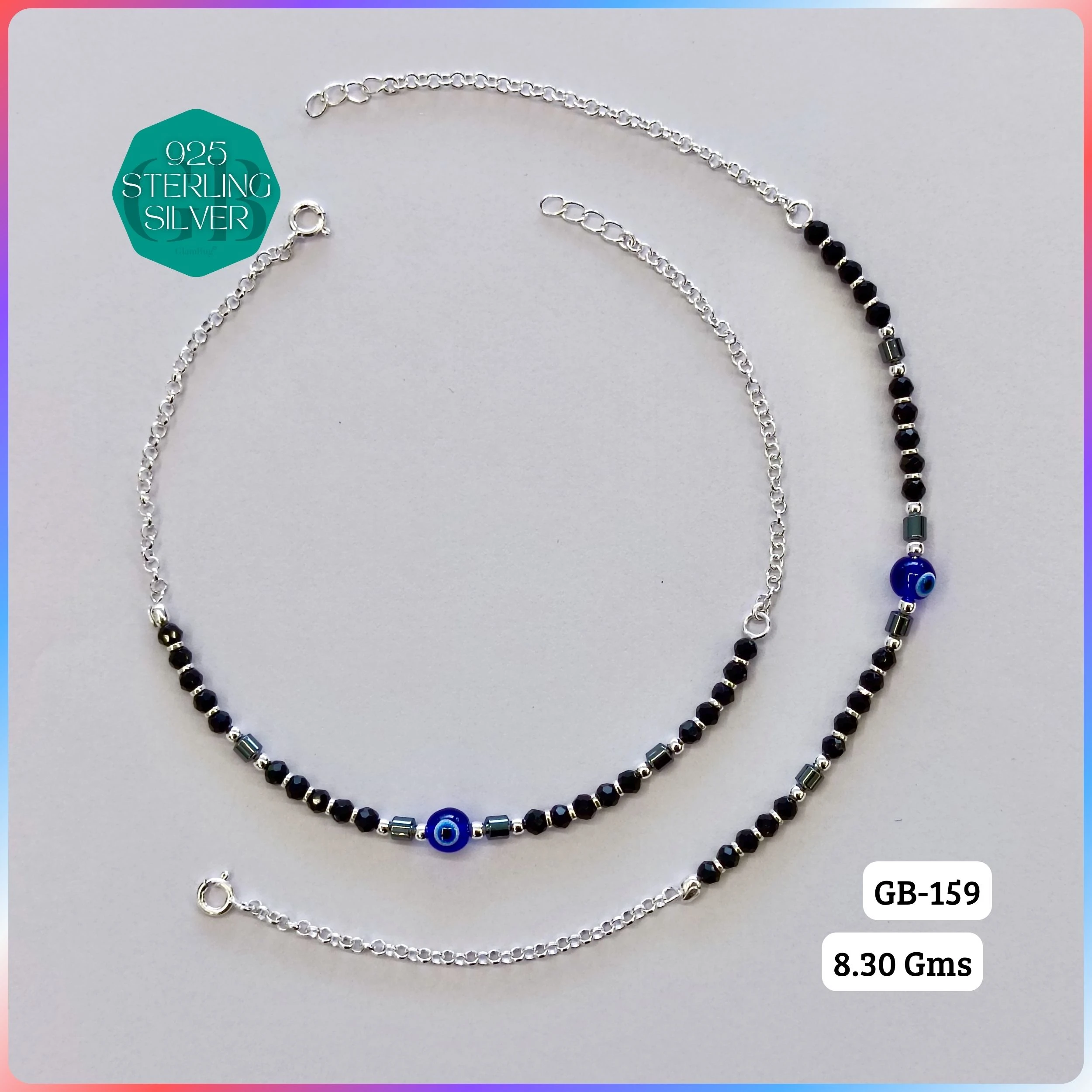 HALF LINK PREMIUM NAZARIA - Premium 925 Silver Jewellery - SKU: GB-159-014 - Hyderabad Silver Importers