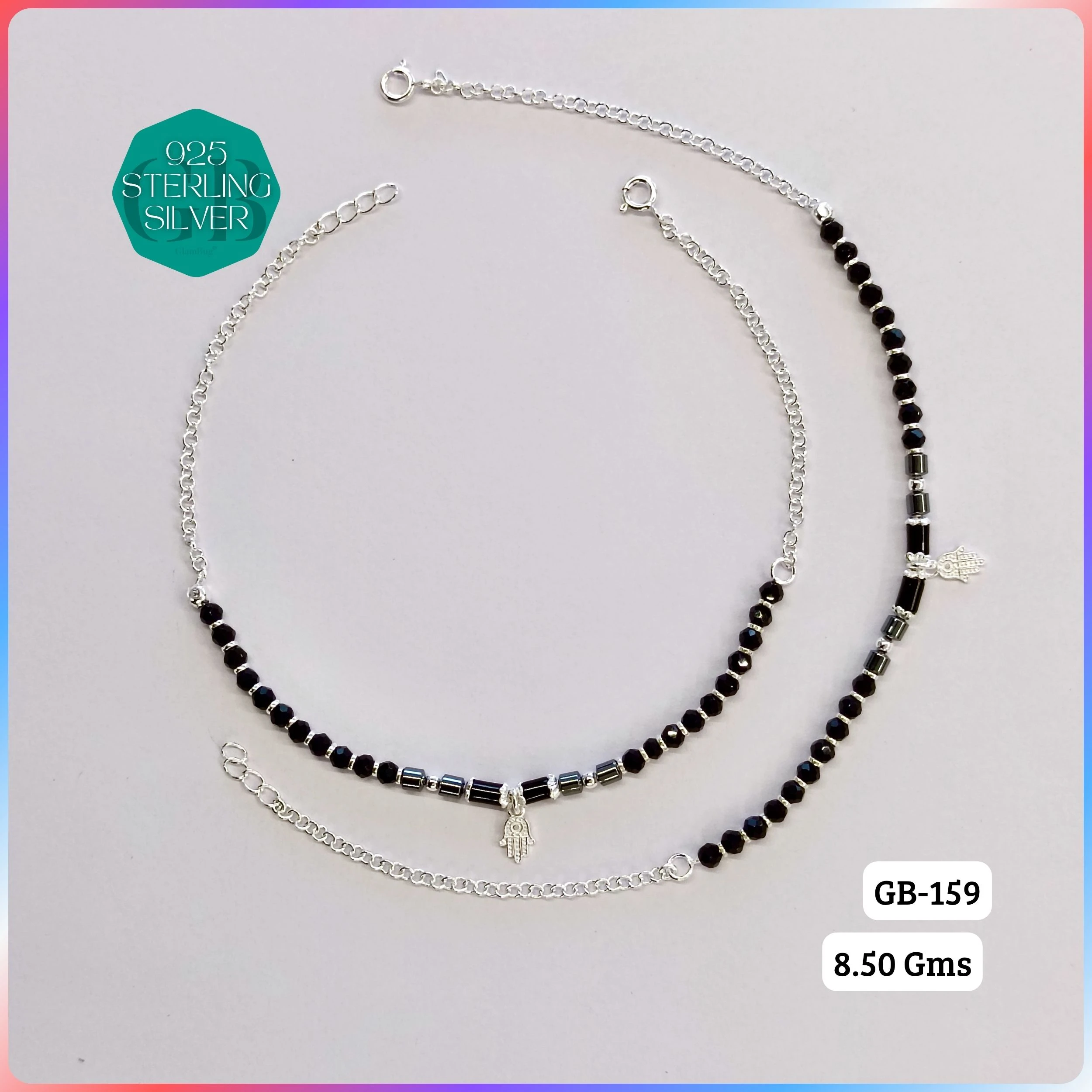 HALF LINK PREMIUM NAZARIA - Premium 925 Silver Jewellery - SKU: GB-159-015 - Hyderabad Silver Importers