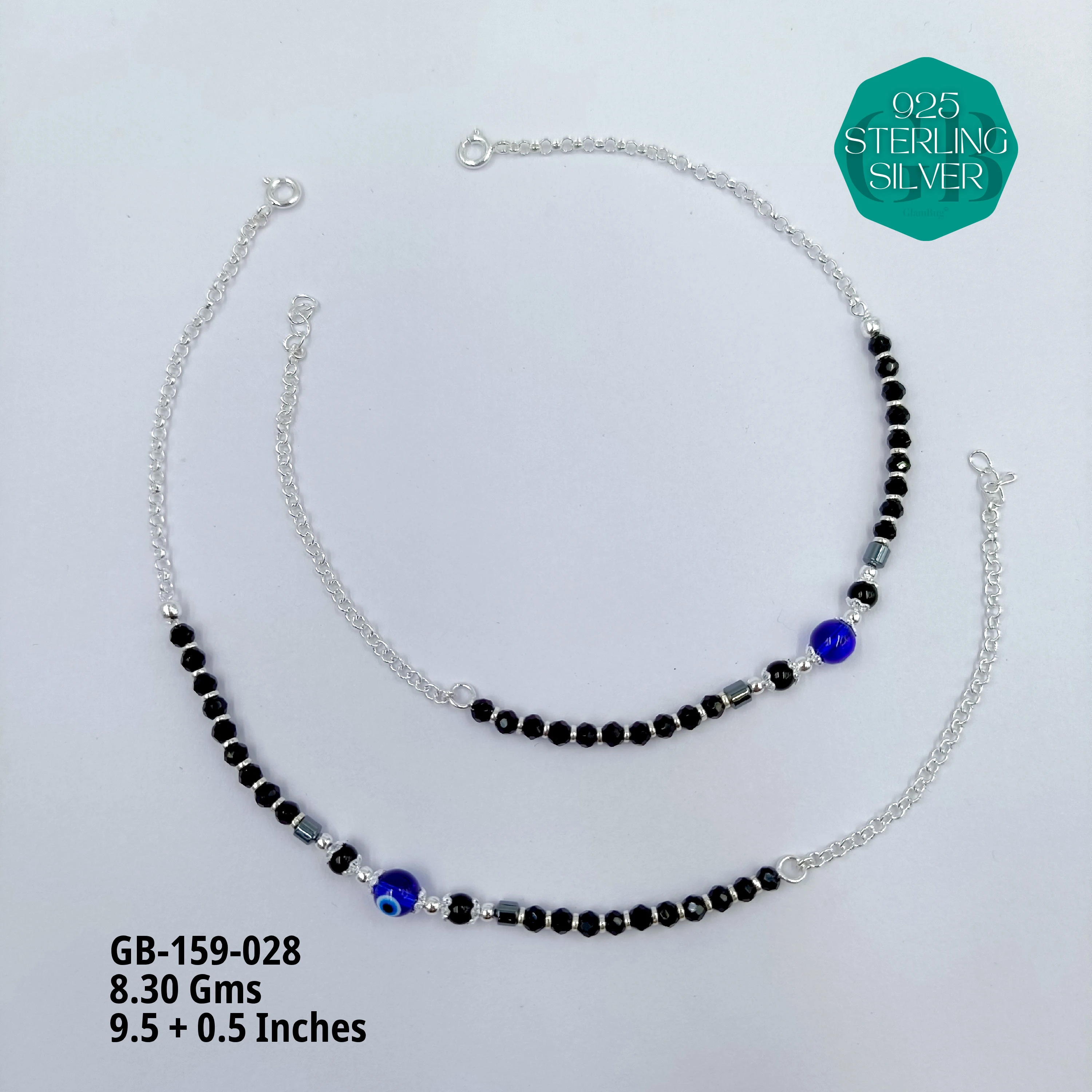 HALF LINK PREMIUM NAZARIA - Premium 925 Silver Jewellery - SKU: GB-159-028 - Hyderabad Silver Importers