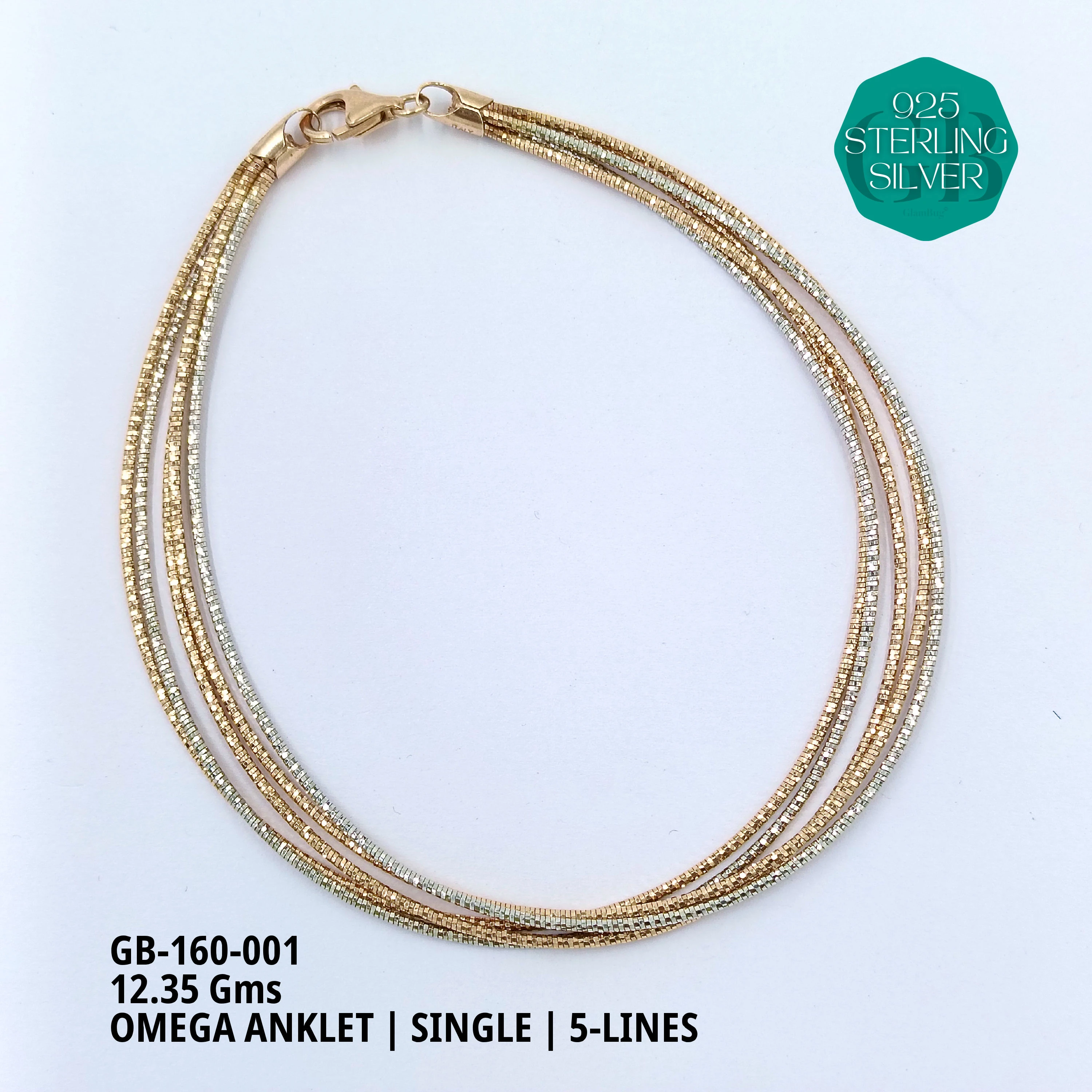 OMEGA ANKLETS - Premium 925 Silver Jewellery - SKU: GB-160-001 - Hyderabad Silver Importers