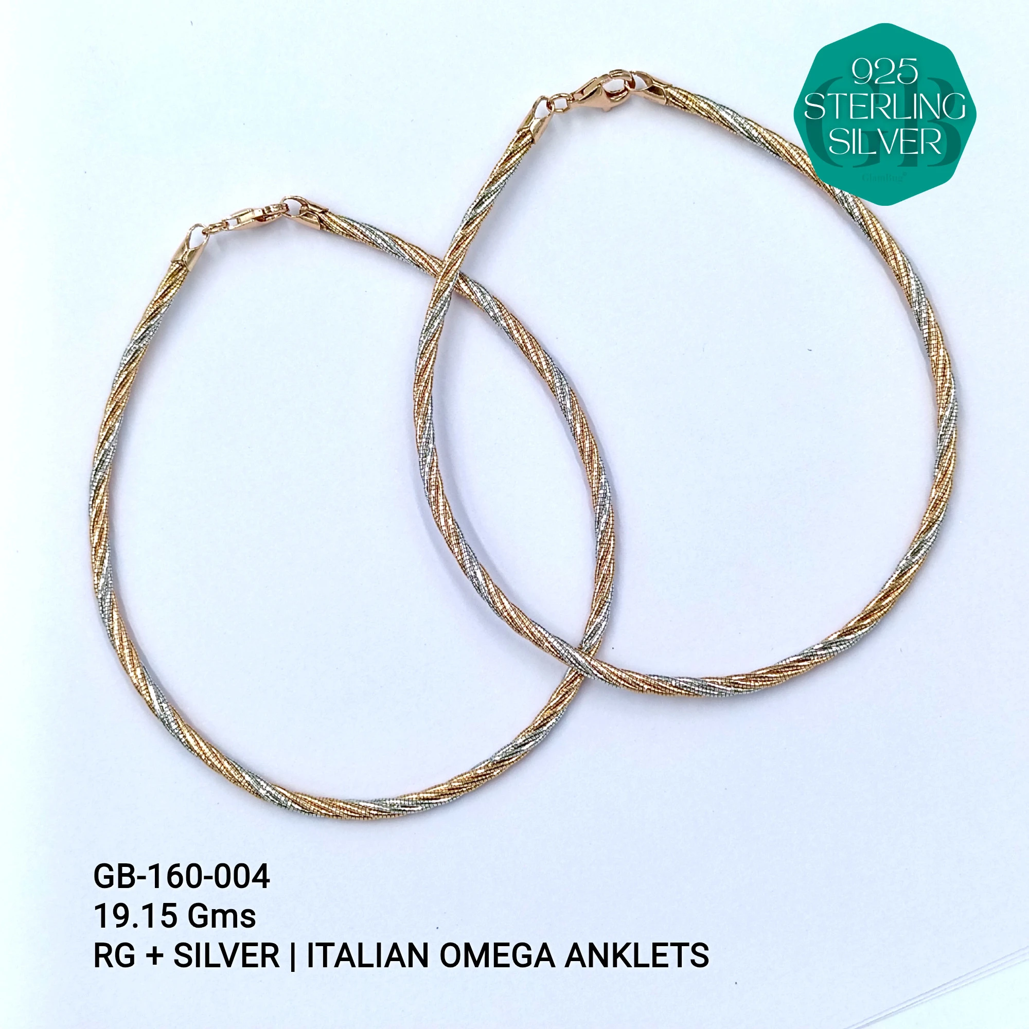OMEGA ANKLETS - Premium 925 Silver Jewellery - SKU: GB-160-004 - Hyderabad Silver Importers