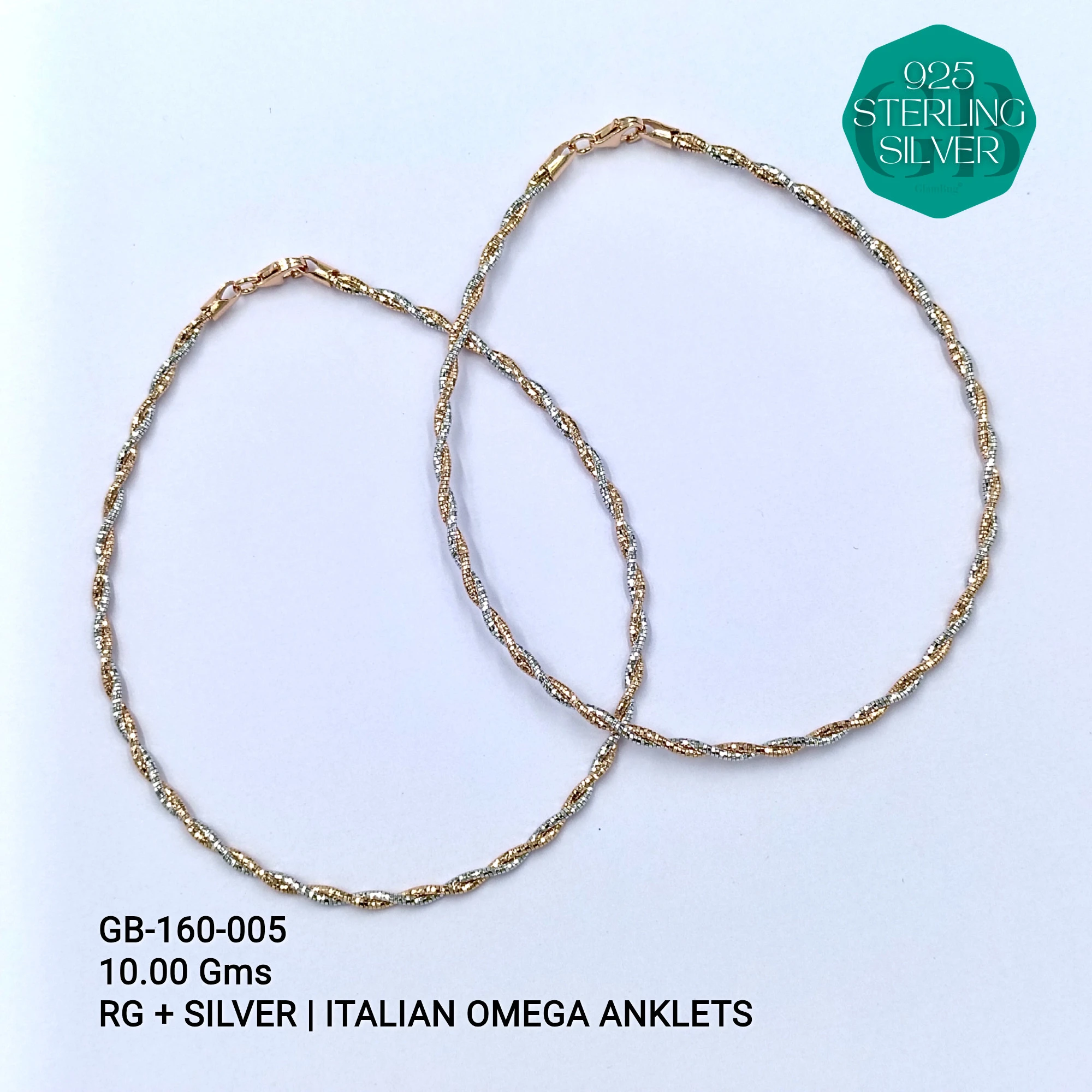 OMEGA ANKLETS - Premium 925 Silver Jewellery - SKU: GB-160-005 - Hyderabad Silver Importers
