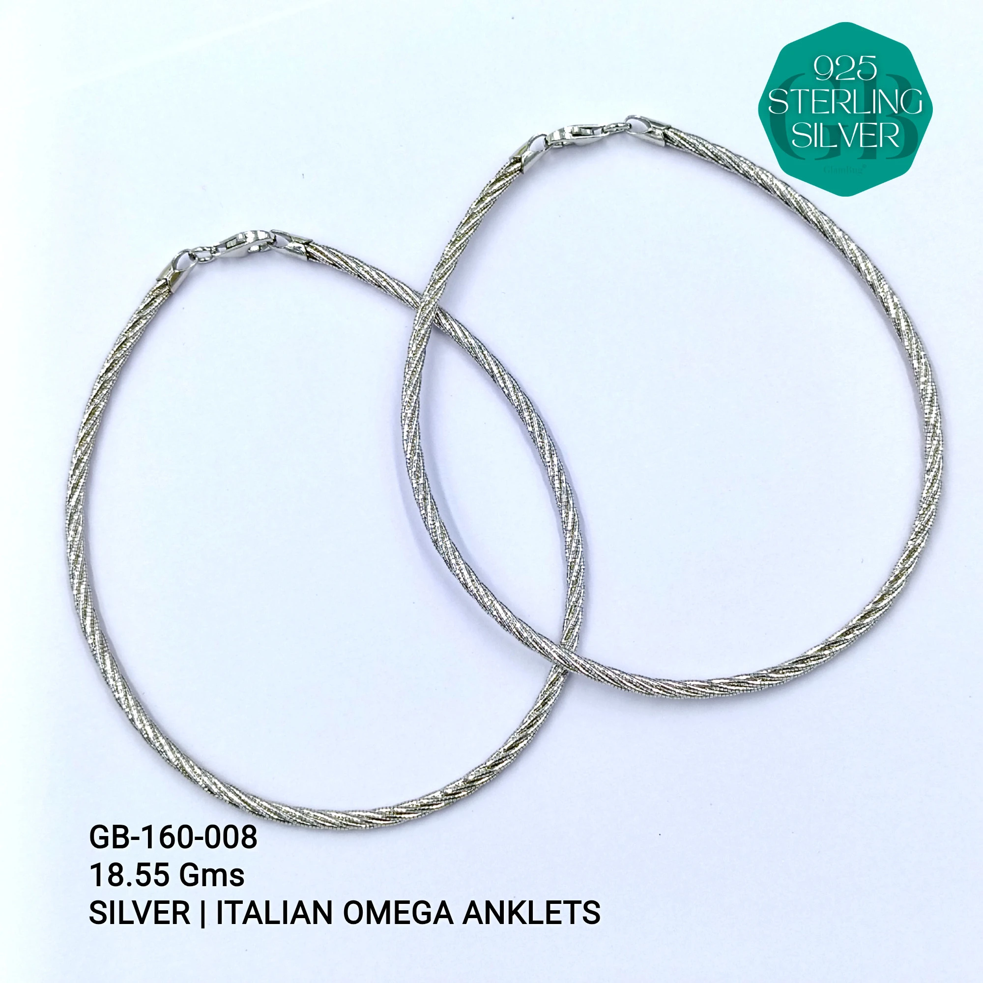 OMEGA ANKLETS - Premium 925 Silver Jewellery - SKU: GB-160-008 - Hyderabad Silver Importers