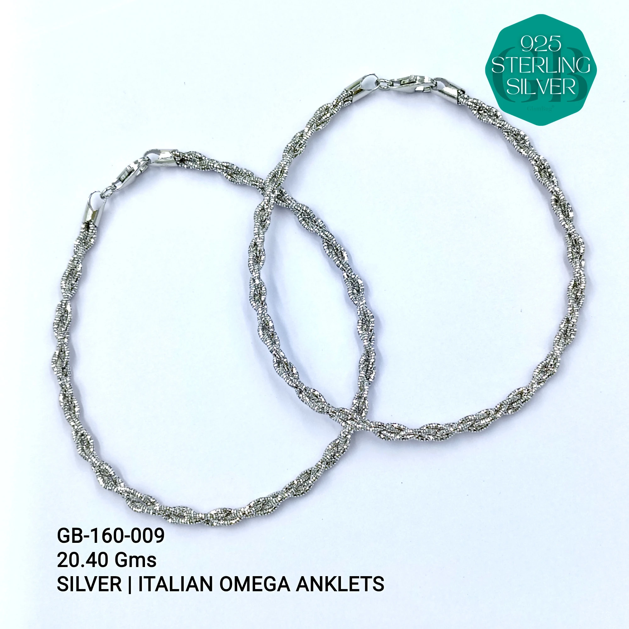 OMEGA ANKLETS - Premium 925 Silver Jewellery - SKU: GB-160-009 - Hyderabad Silver Importers