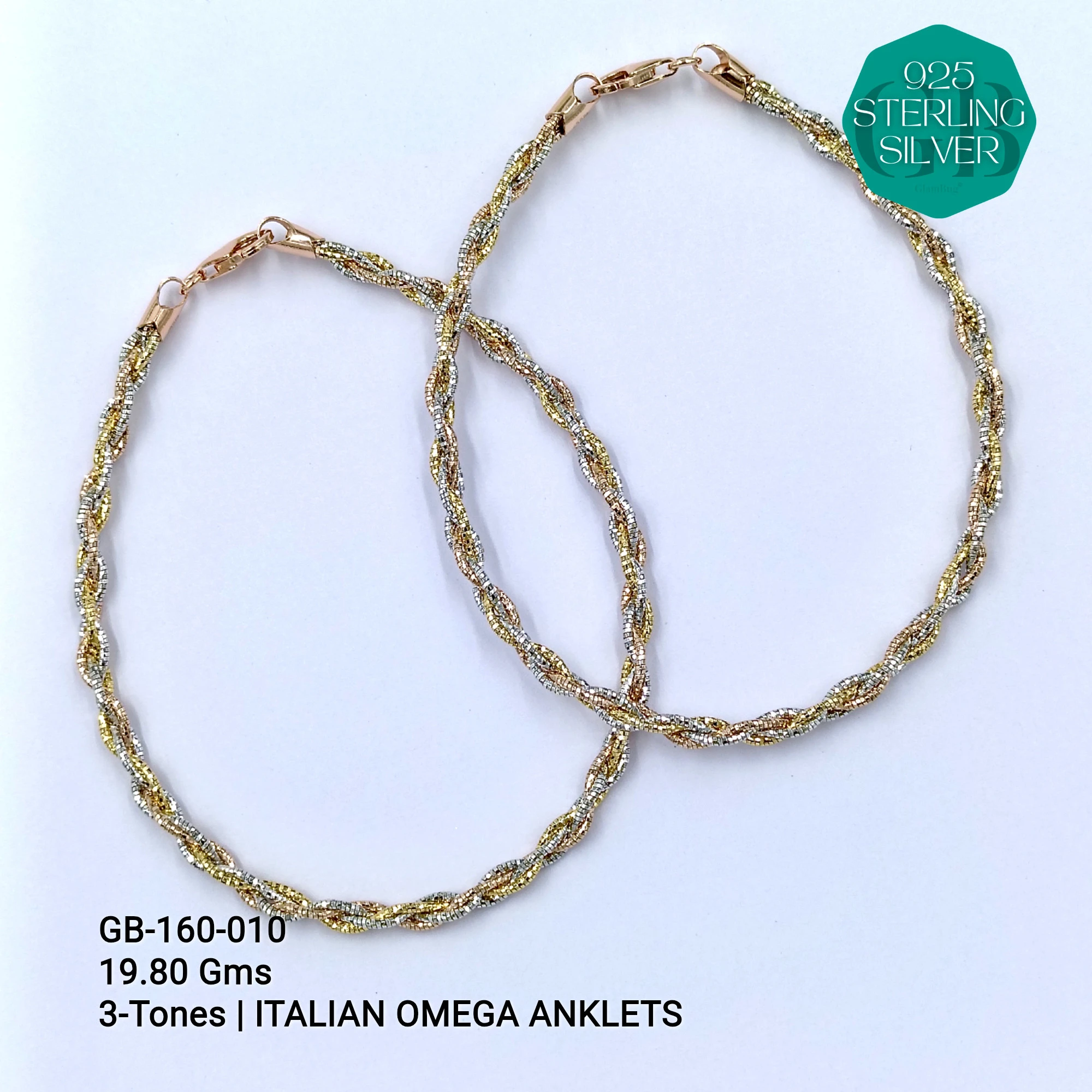 OMEGA ANKLETS - Premium 925 Silver Jewellery - SKU: GB-160-010 - Hyderabad Silver Importers