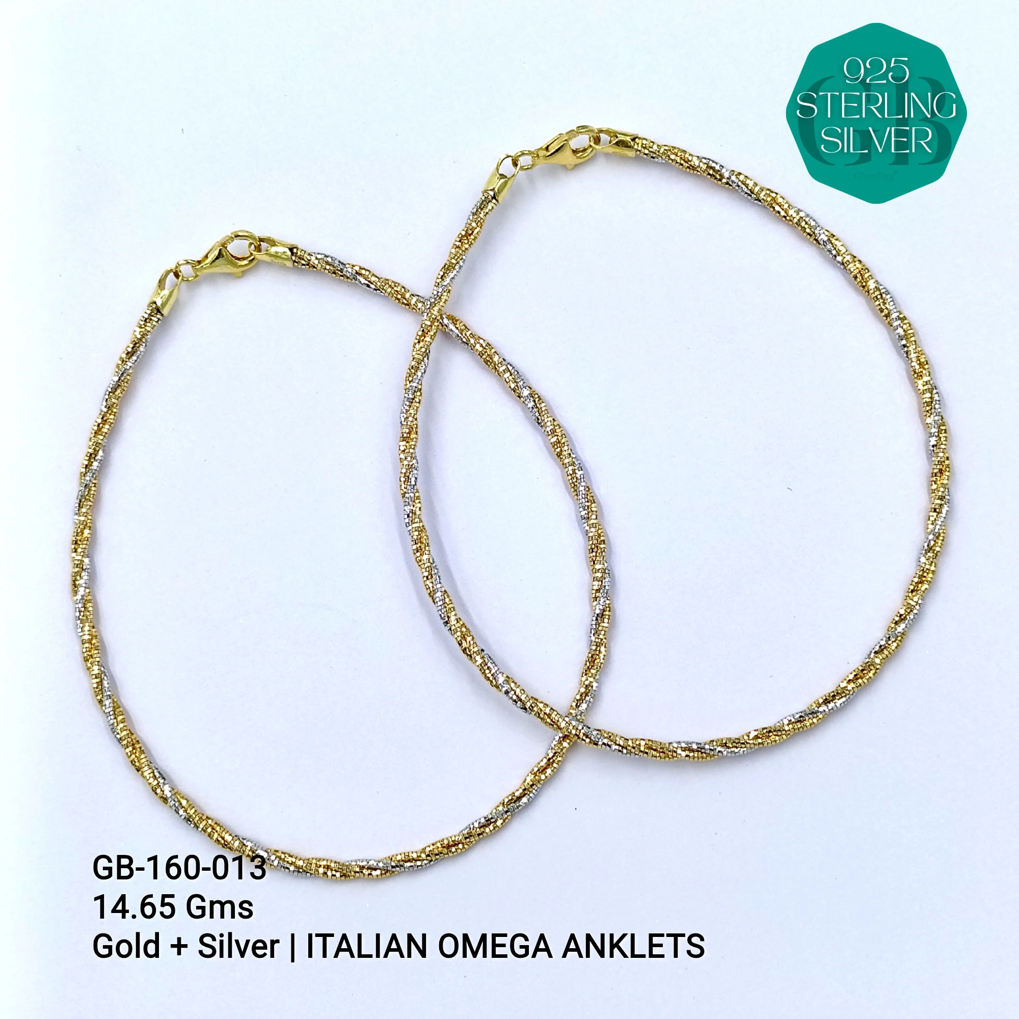 OMEGA ANKLETS - Premium 925 Silver Jewellery - SKU: GB-160-013 - Hyderabad Silver Importers