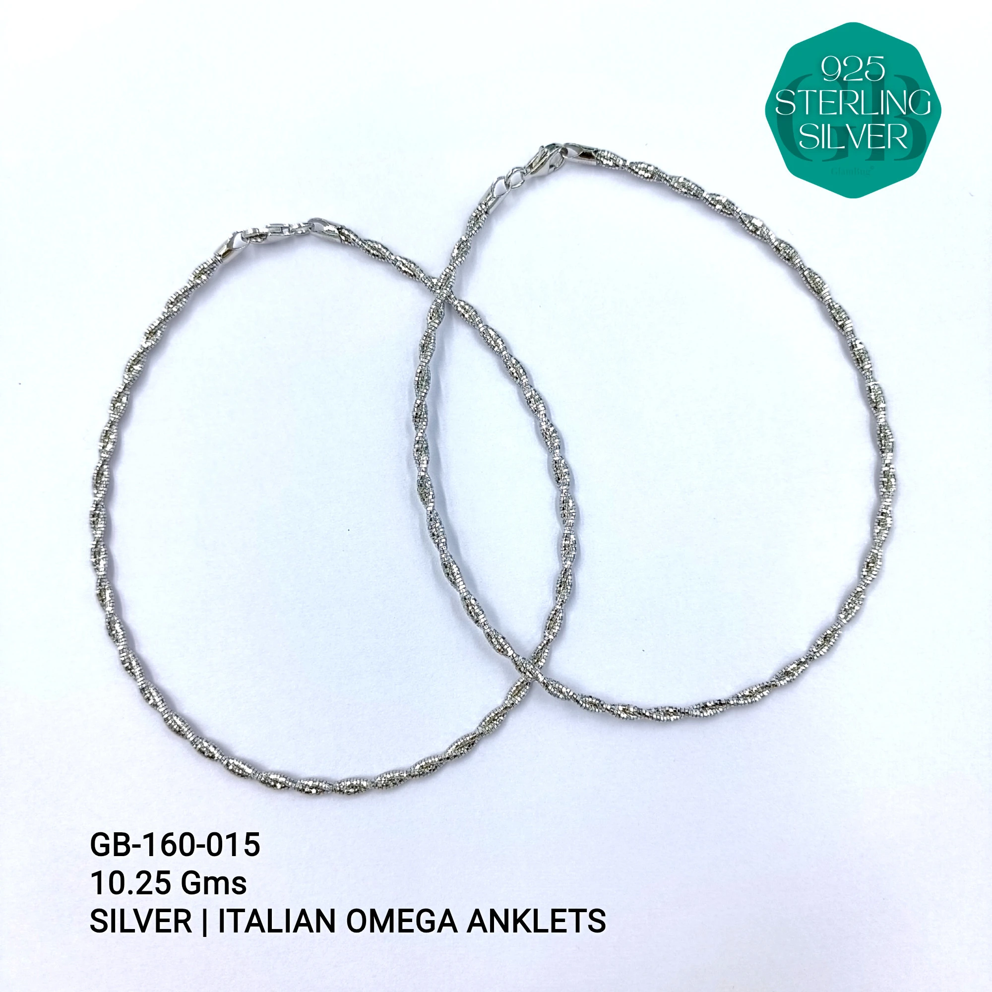 OMEGA ANKLETS - Premium 925 Silver Jewellery - SKU: GB-160-015 - Hyderabad Silver Importers