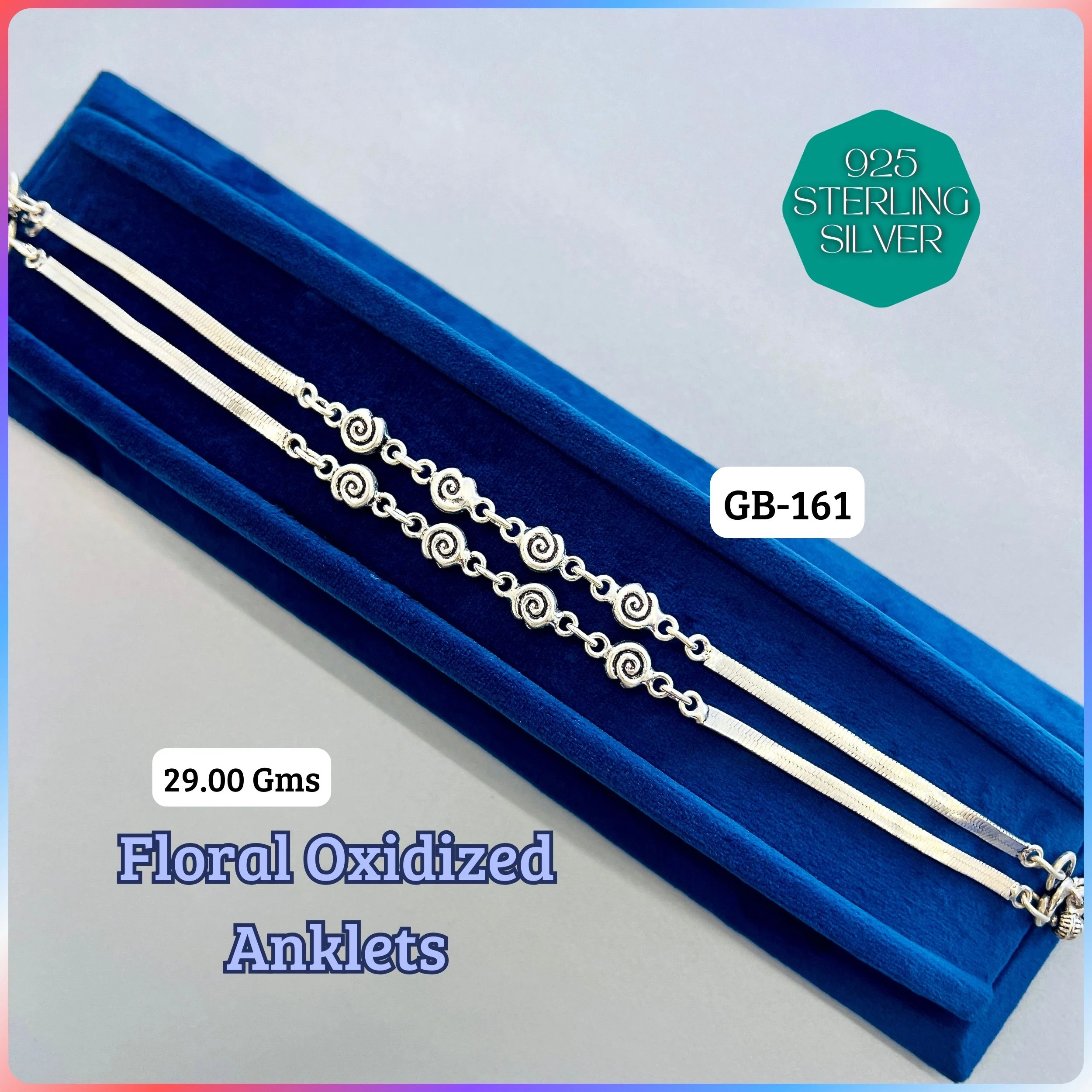 FLORAL OXIDIZED ANKLETS - Premium 925 Silver Jewellery - SKU: GB-161-004 - Hyderabad Silver Importers
