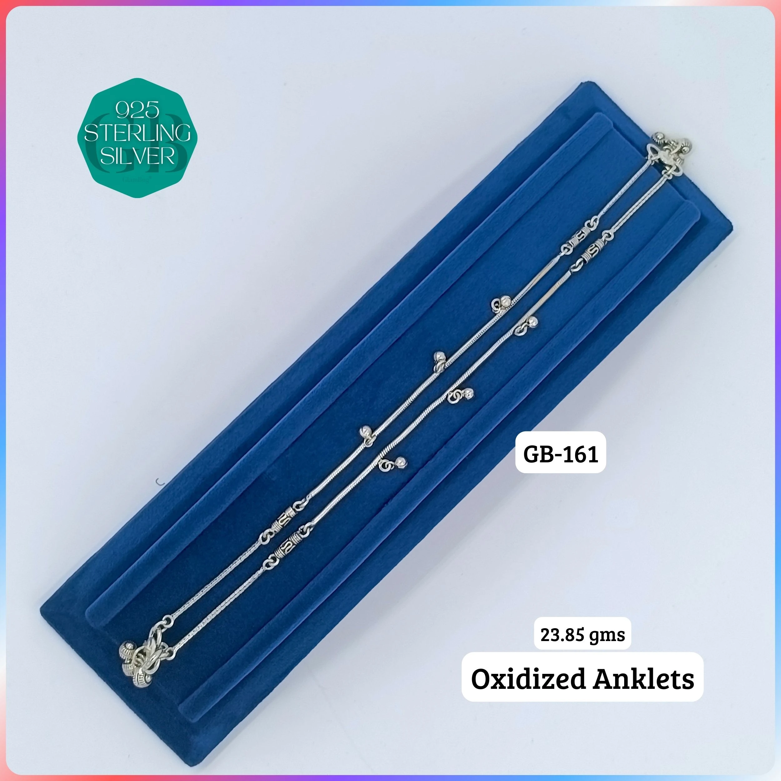 FLORAL OXIDIZED ANKLETS - Premium 925 Silver Jewellery - SKU: GB-161-006 - Hyderabad Silver Importers