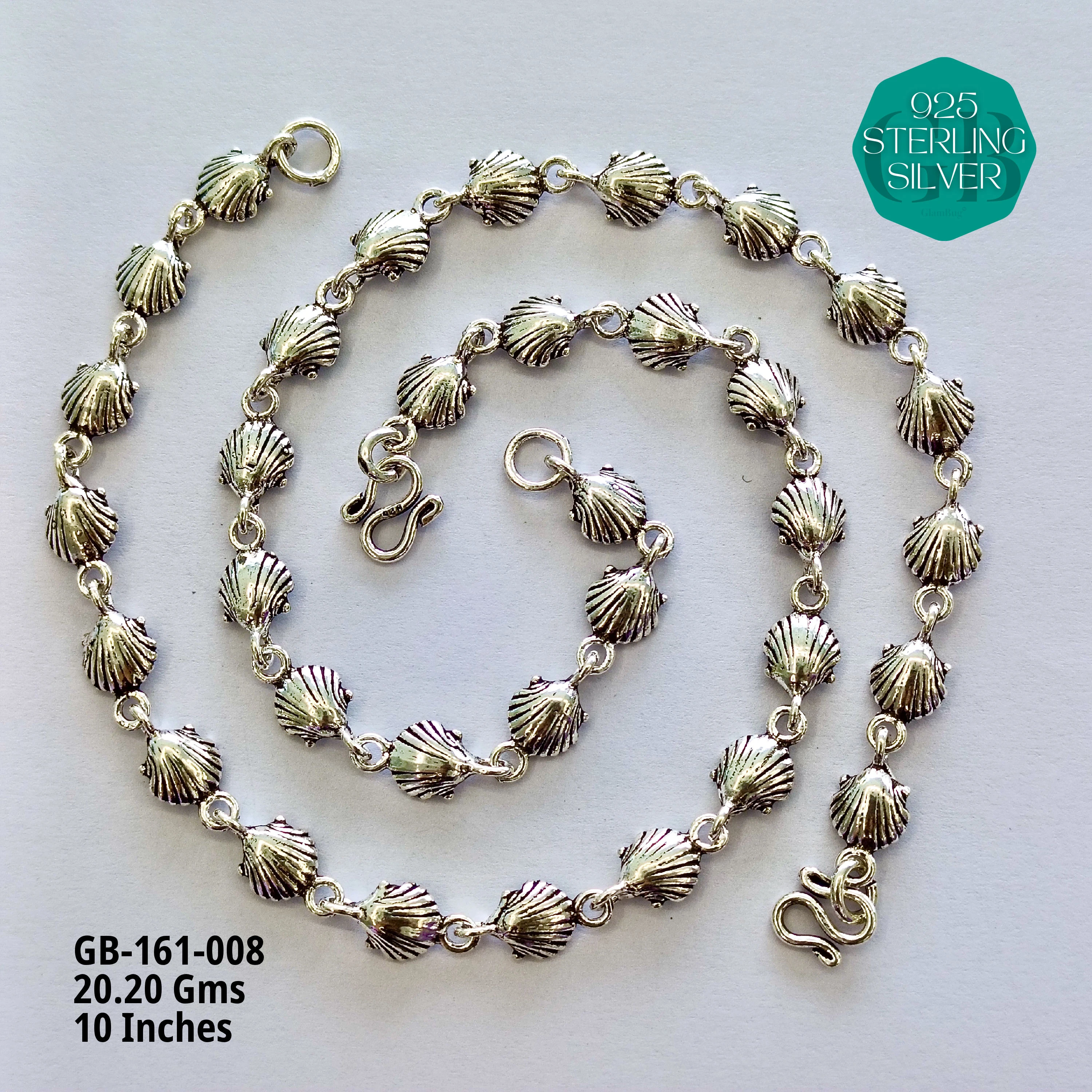 FLORAL OXIDIZED ANKLETS - Premium 925 Silver Jewellery - SKU: GB-161-008 - Hyderabad Silver Importers