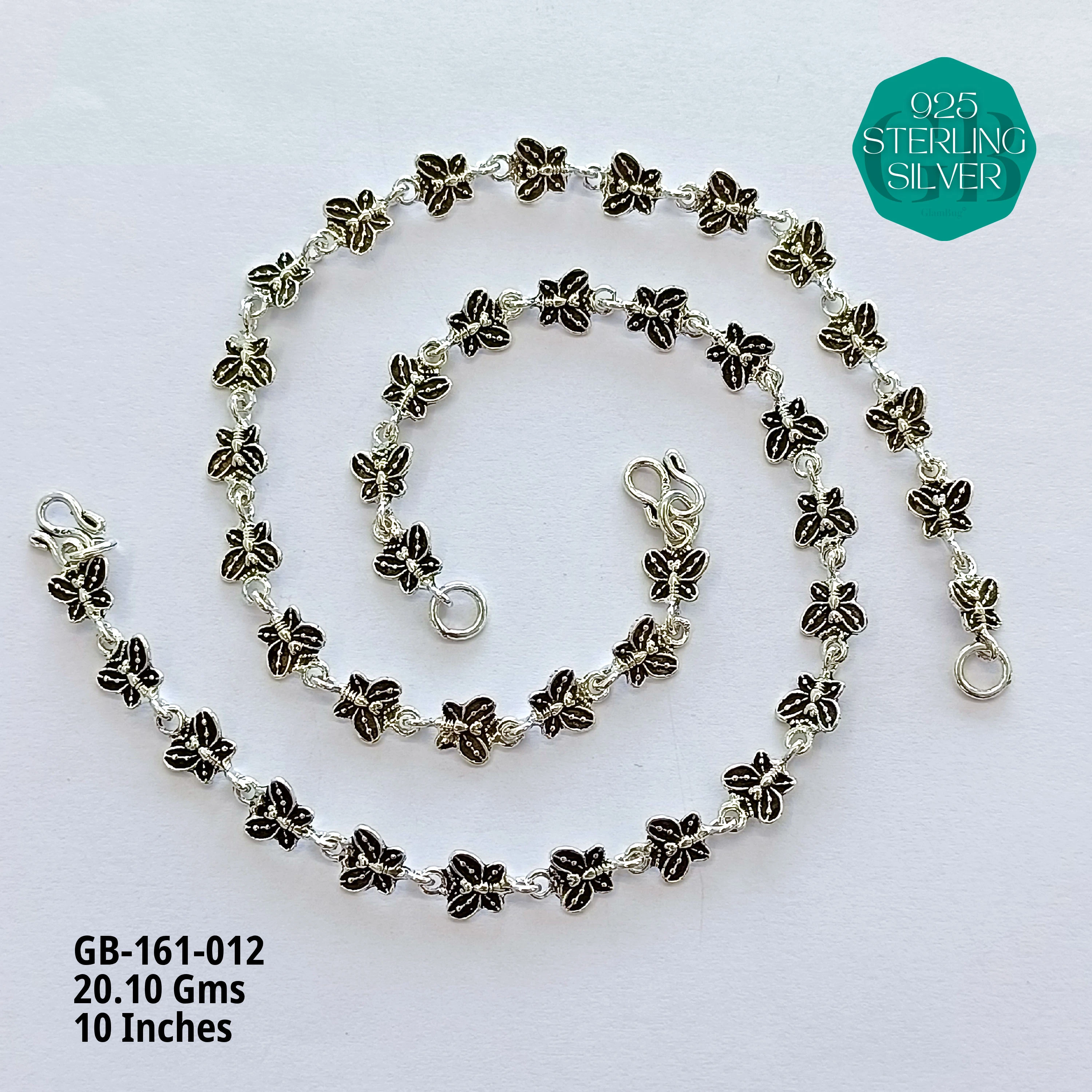 FLORAL OXIDIZED ANKLETS - Premium 925 Silver Jewellery - SKU: GB-161-012 - Hyderabad Silver Importers