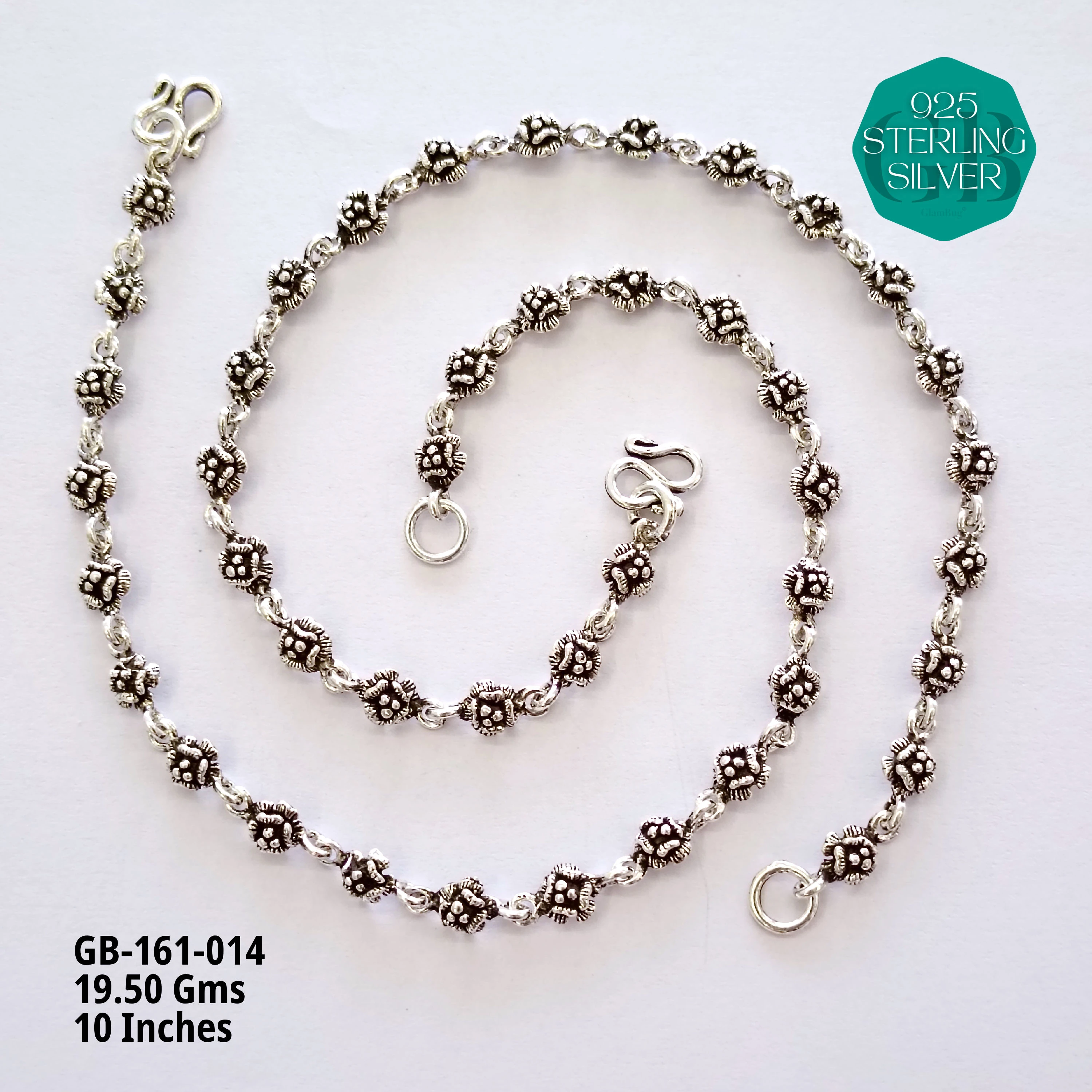 FLORAL OXIDIZED ANKLETS - Premium 925 Silver Jewellery - SKU: GB-161-014 - Hyderabad Silver Importers