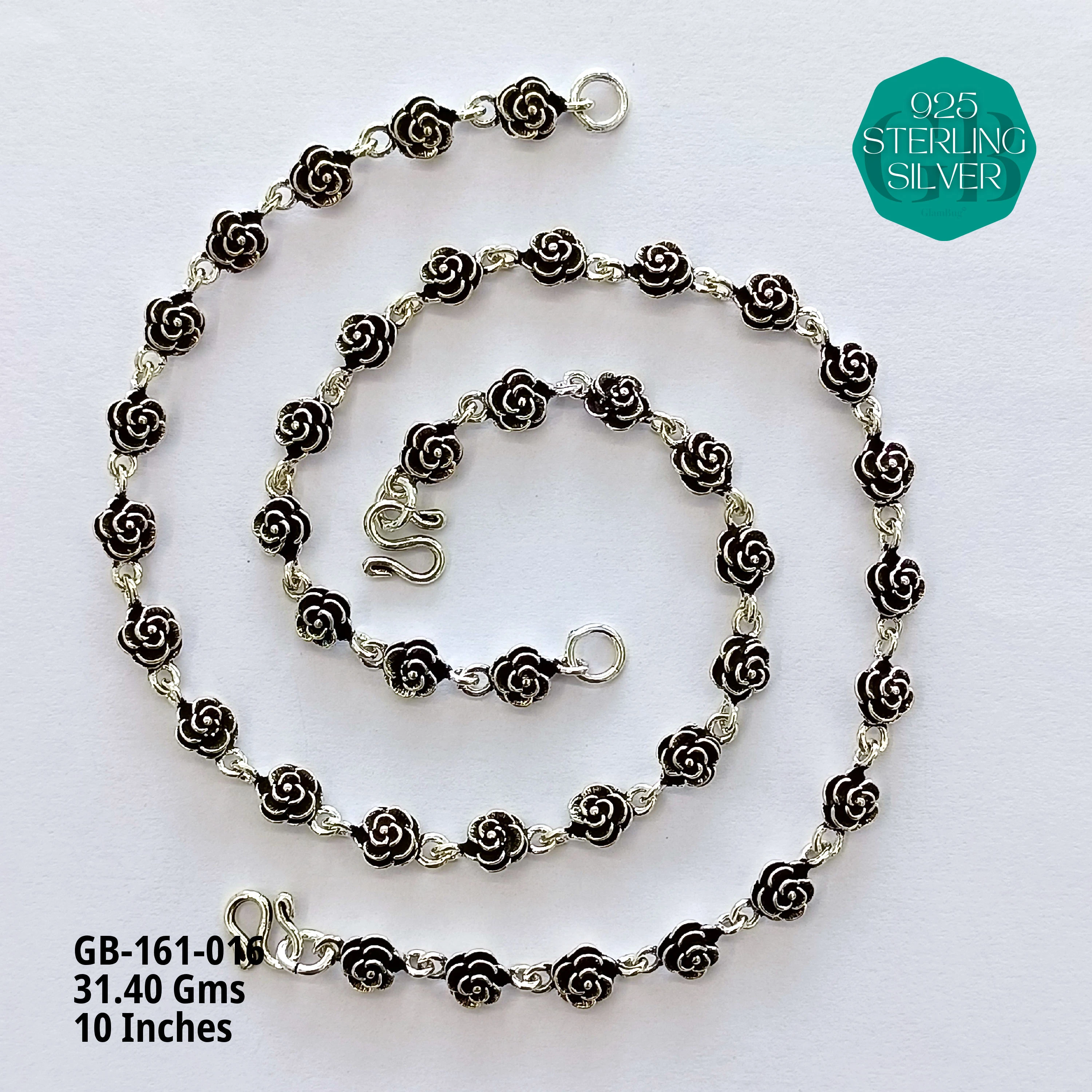 FLORAL OXIDIZED ANKLETS - Premium 925 Silver Jewellery - SKU: GB-161-016 - Hyderabad Silver Importers