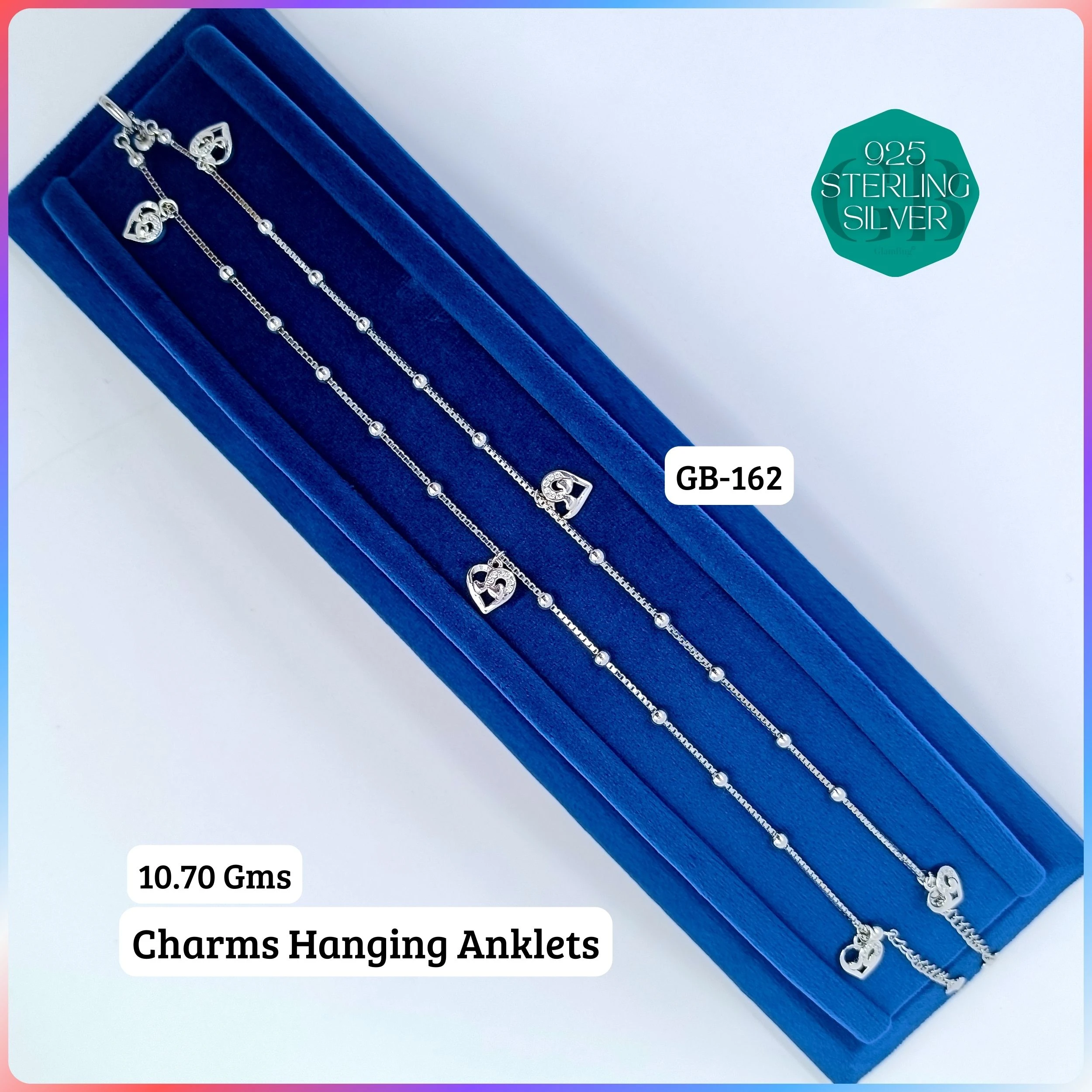 CHARMS ANKLETS - Premium 925 Silver Jewellery - SKU: GB-162-008 - Hyderabad Silver Importers