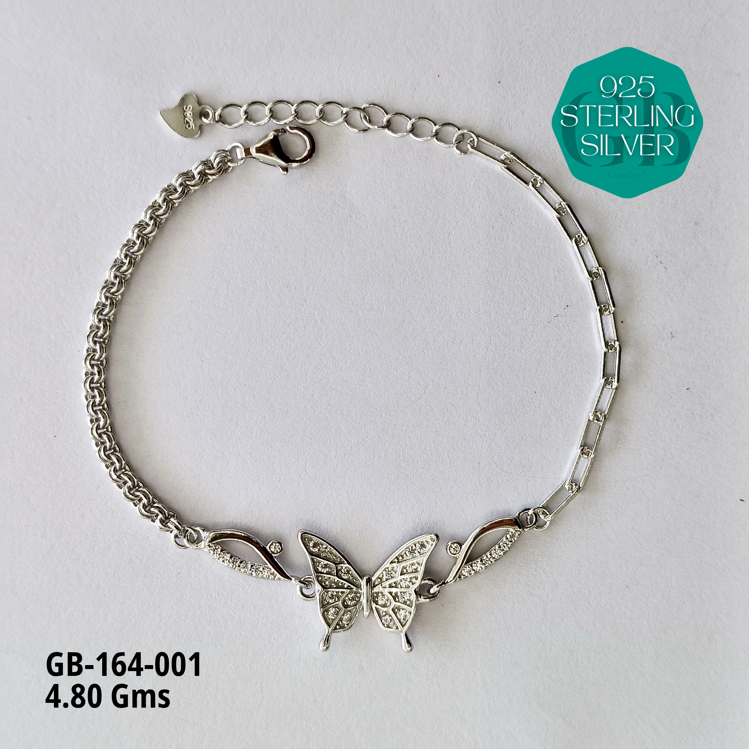 FANCY CHAIN BRACELET 4G - Premium 925 Silver Jewellery - SKU: GB-164-001 - Hyderabad Silver Importers