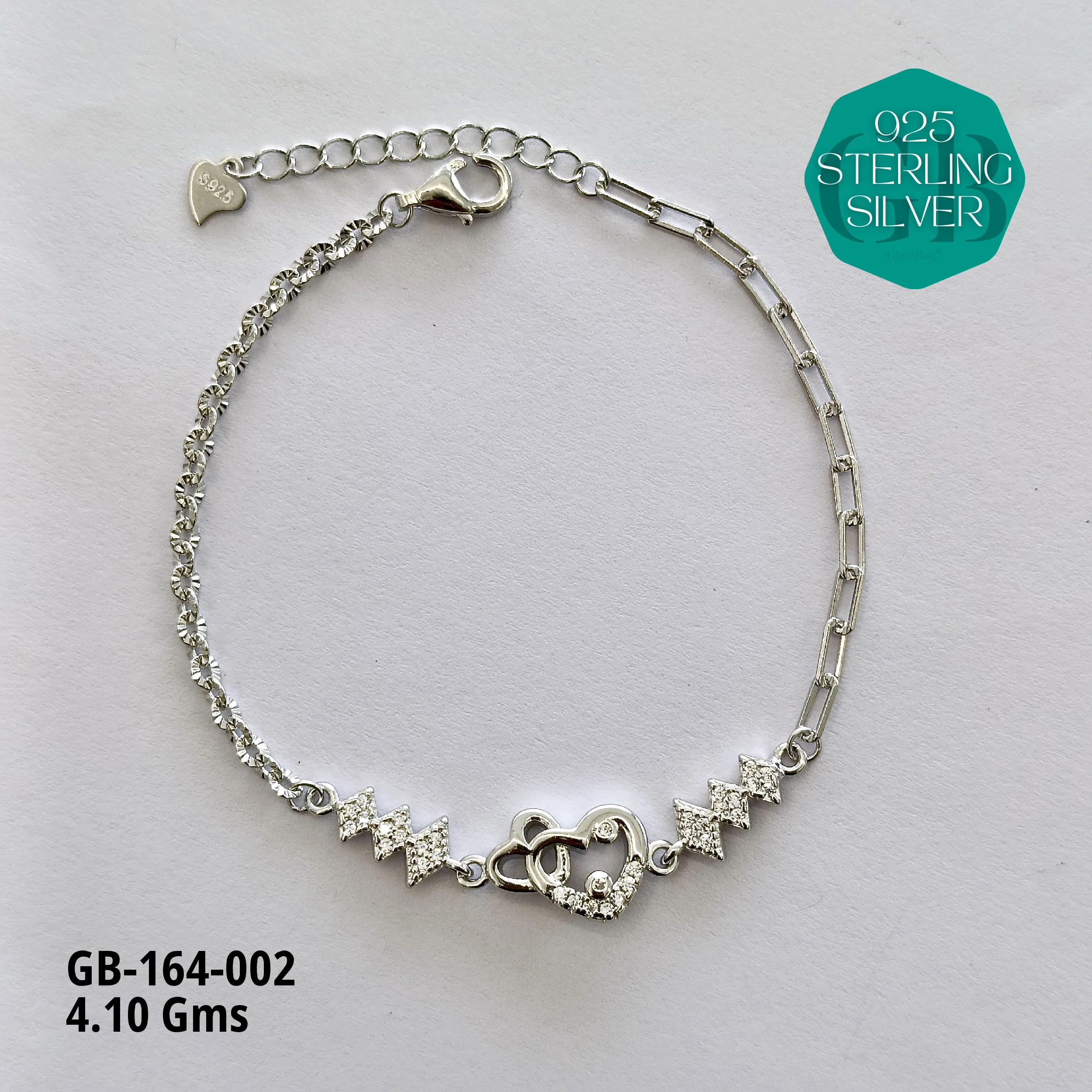 FANCY CHAIN BRACELET 4G - Premium 925 Silver Jewellery - SKU: GB-164-002 - Hyderabad Silver Importers