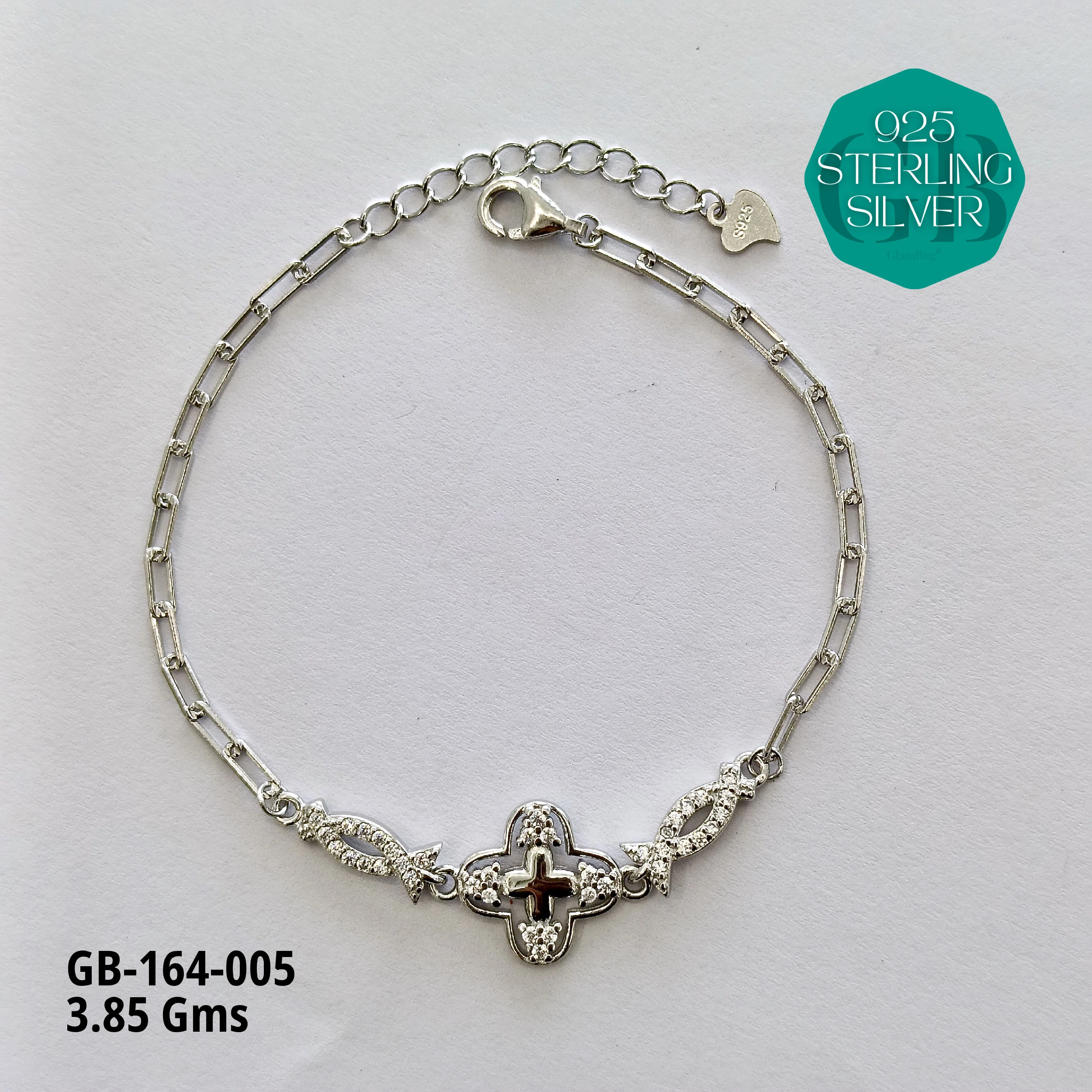 FANCY CHAIN BRACELET 4G - Premium 925 Silver Jewellery - SKU: GB-164-005 - Hyderabad Silver Importers