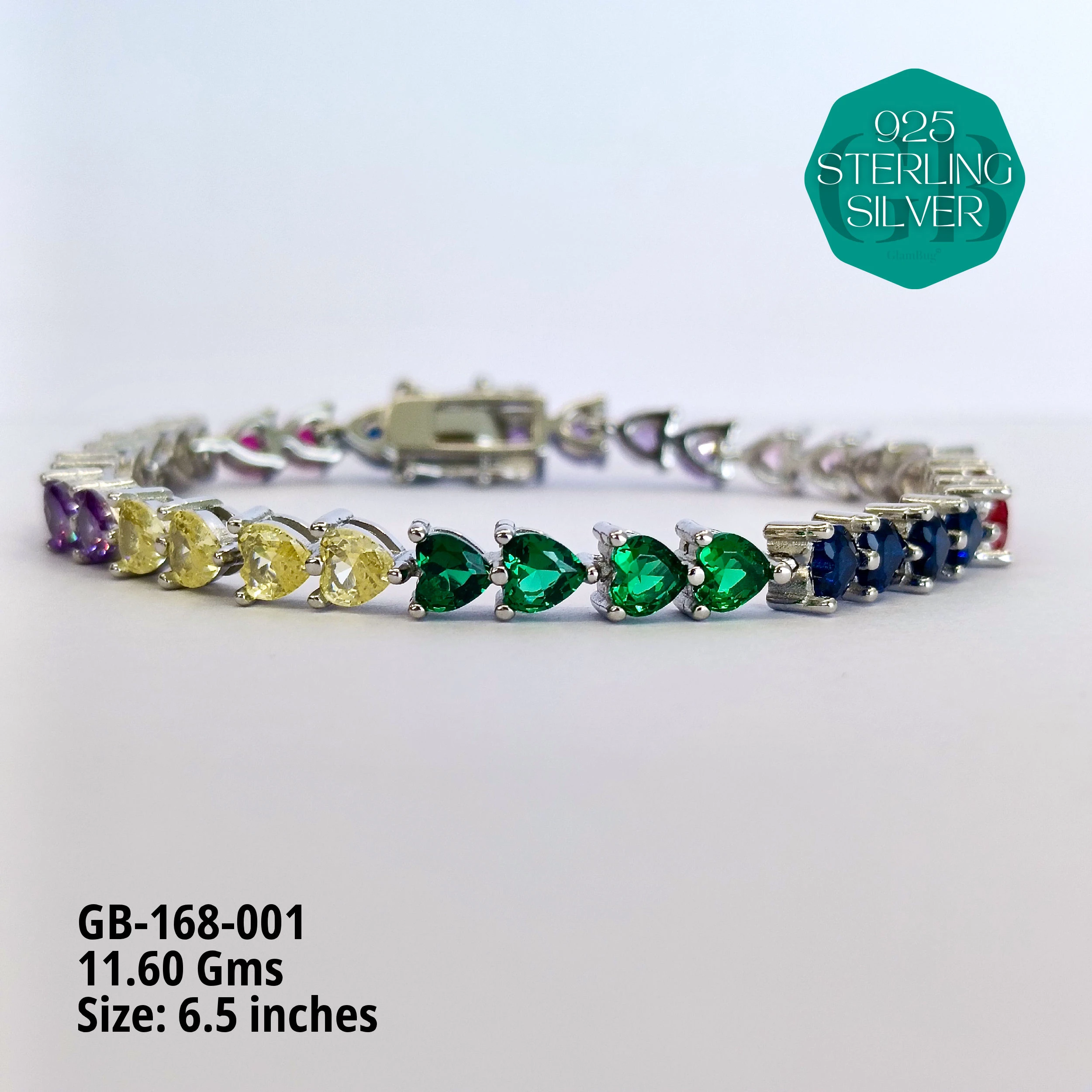 RAINBOW COLOUR TENNIS BRACELETS - Premium 925 Silver Jewellery - SKU: GB-168-001 - Hyderabad Silver Importers
