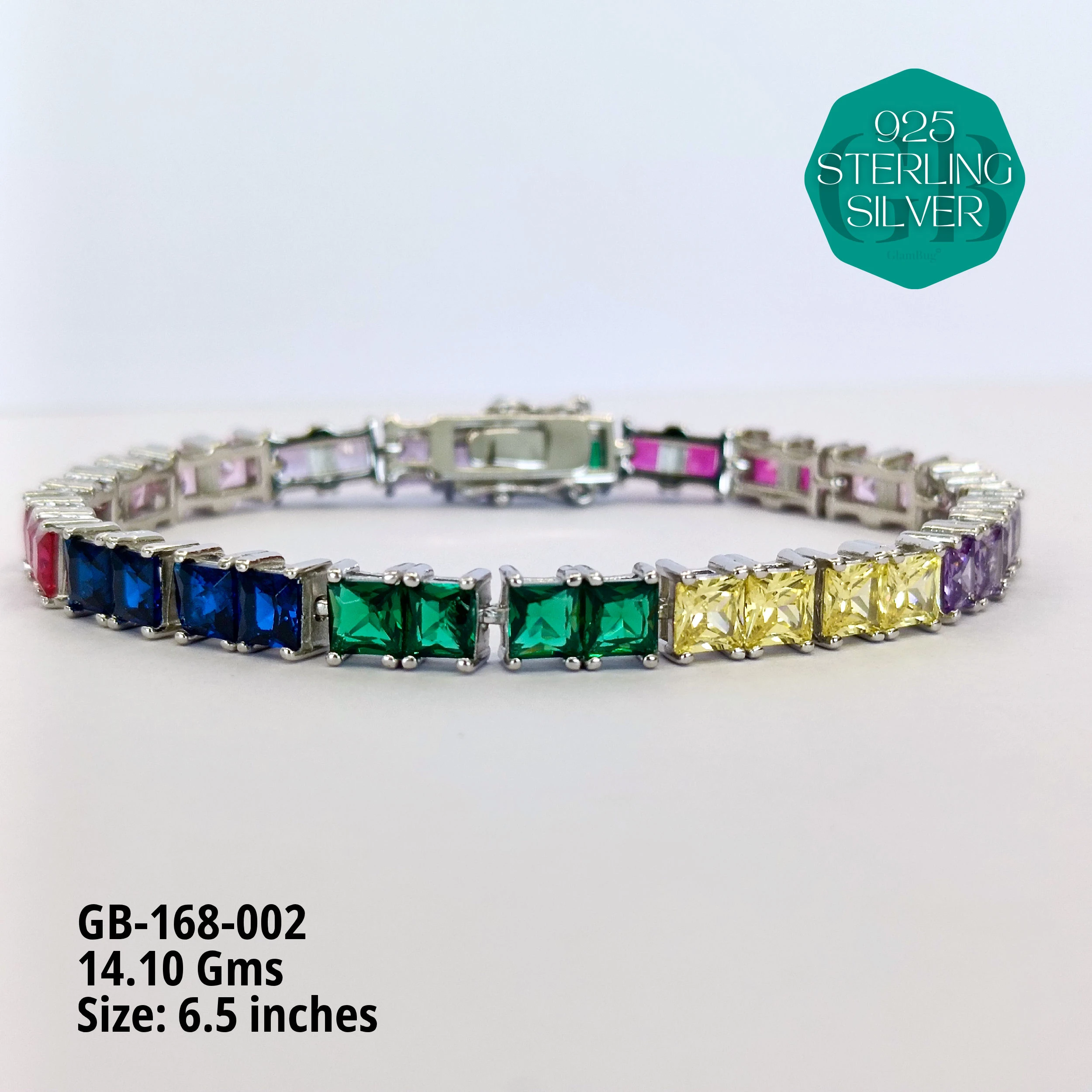 RAINBOW COLOUR TENNIS BRACELETS - Premium 925 Silver Jewellery - SKU: GB-168-002 - Hyderabad Silver Importers