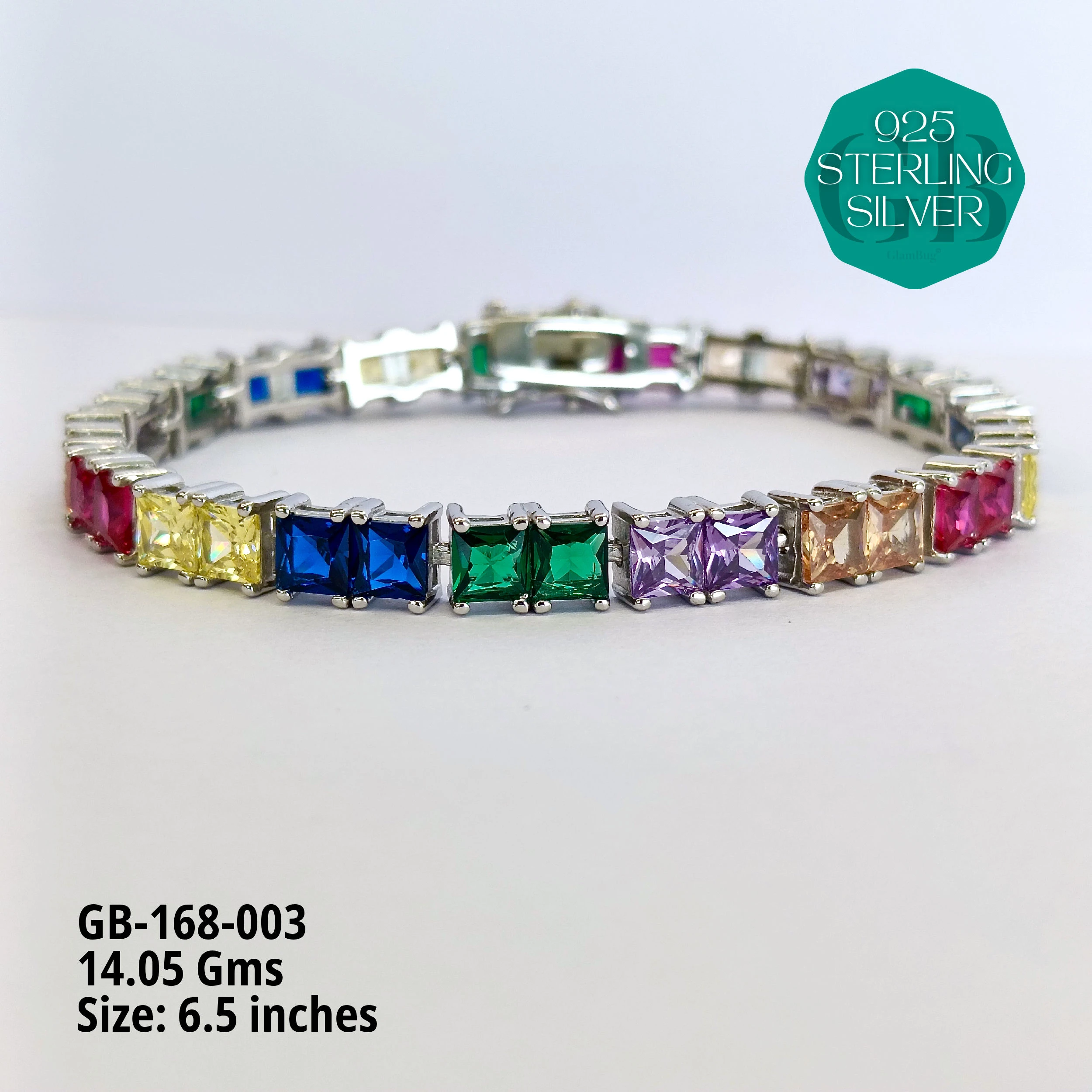 RAINBOW COLOUR TENNIS BRACELETS - Premium 925 Silver Jewellery - SKU: GB-168-003 - Hyderabad Silver Importers