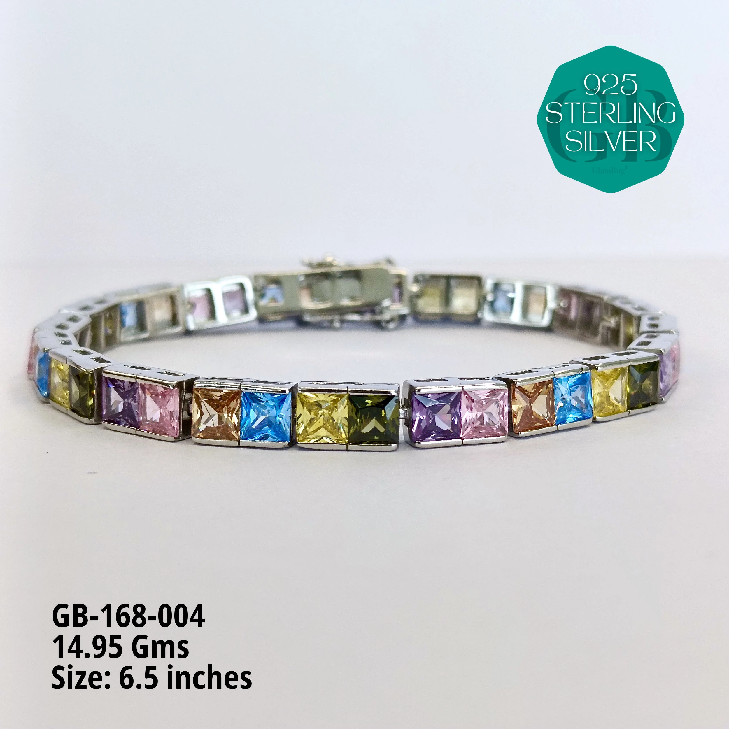 RAINBOW COLOUR TENNIS BRACELETS - Premium 925 Silver Jewellery - SKU: GB-168-004 - Hyderabad Silver Importers