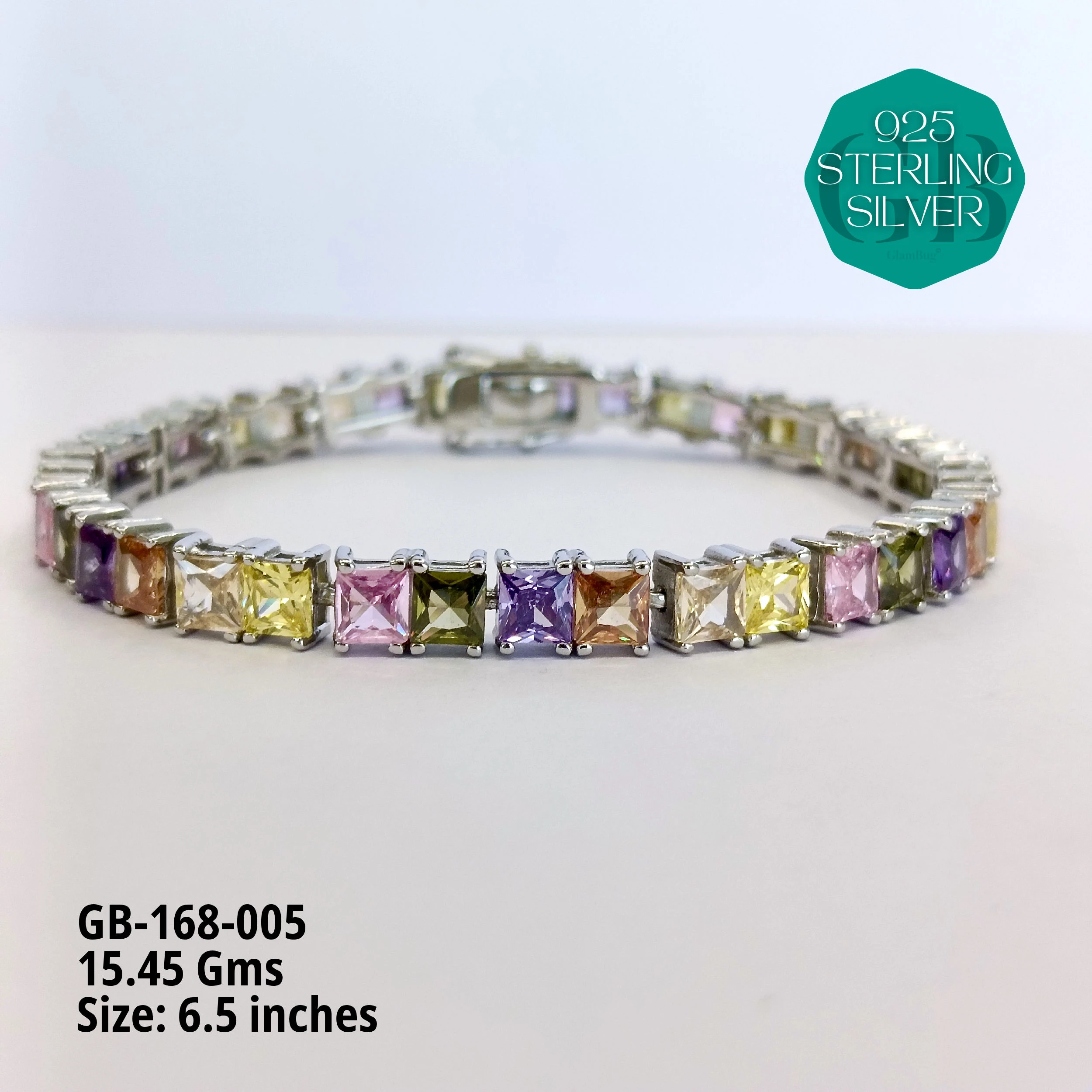 RAINBOW COLOUR TENNIS BRACELETS - Premium 925 Silver Jewellery - SKU: GB-168-005 - Hyderabad Silver Importers