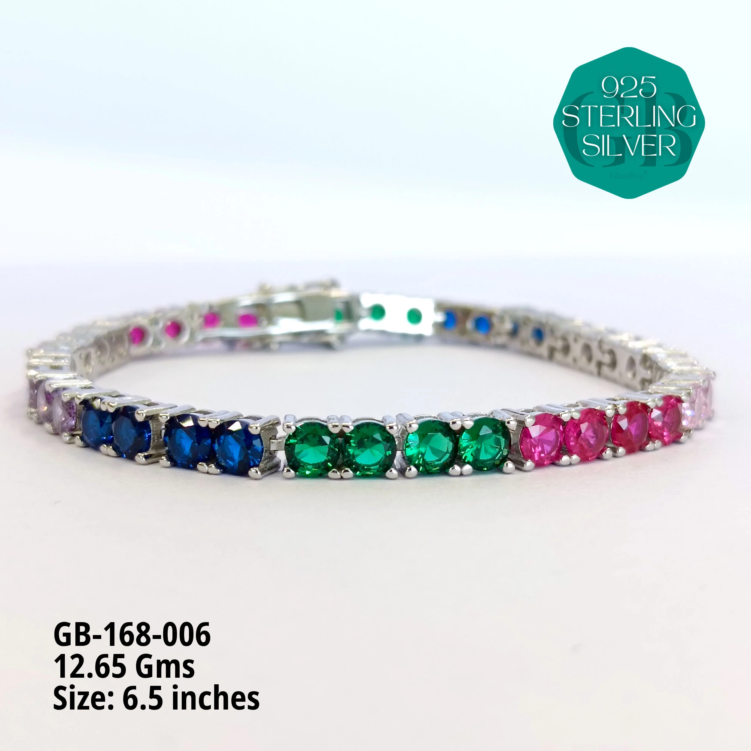 RAINBOW COLOUR TENNIS BRACELETS - Premium 925 Silver Jewellery - SKU: GB-168-006 - Hyderabad Silver Importers