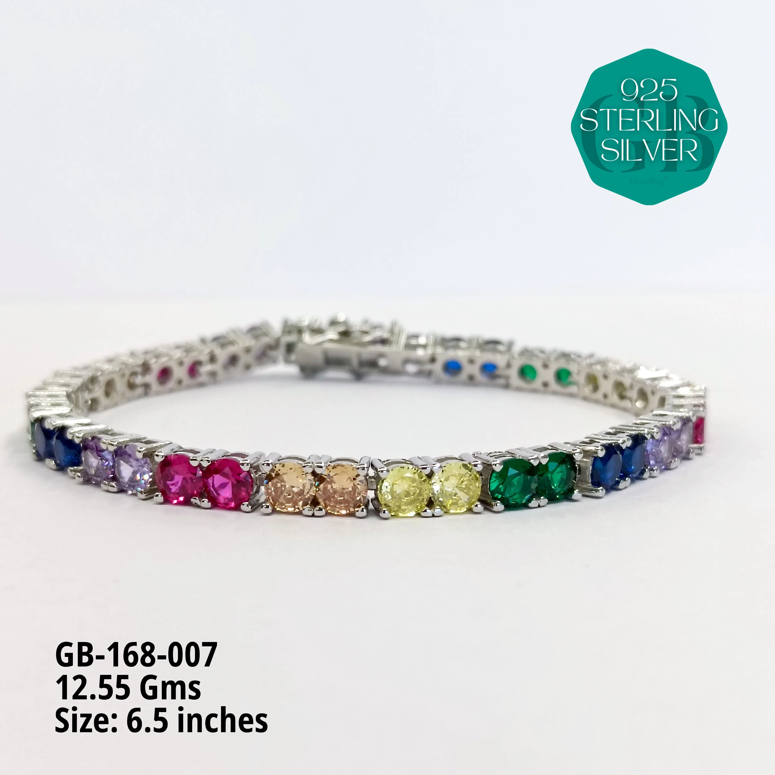 RAINBOW COLOUR TENNIS BRACELETS - Premium 925 Silver Jewellery - SKU: GB-168-007 - Hyderabad Silver Importers