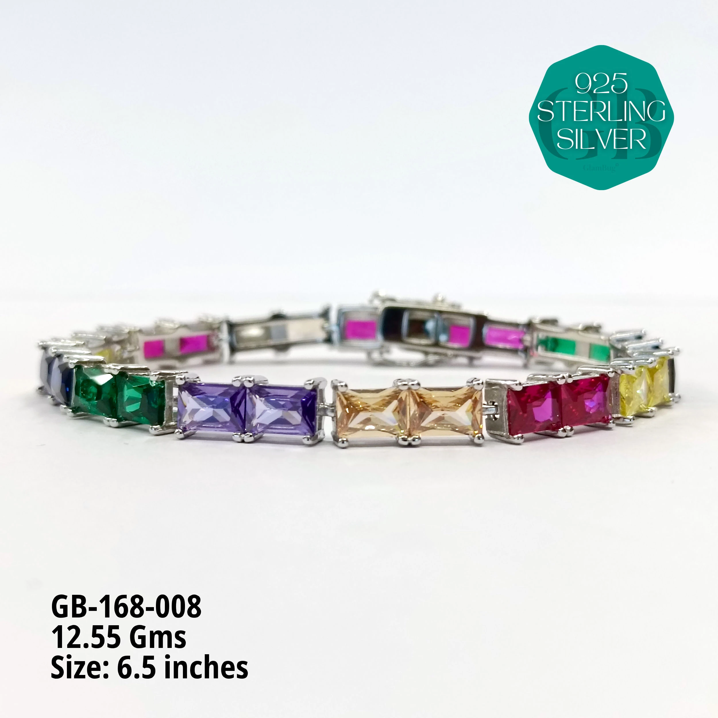 RAINBOW COLOUR TENNIS BRACELETS - Premium 925 Silver Jewellery - SKU: GB-168-008 - Hyderabad Silver Importers