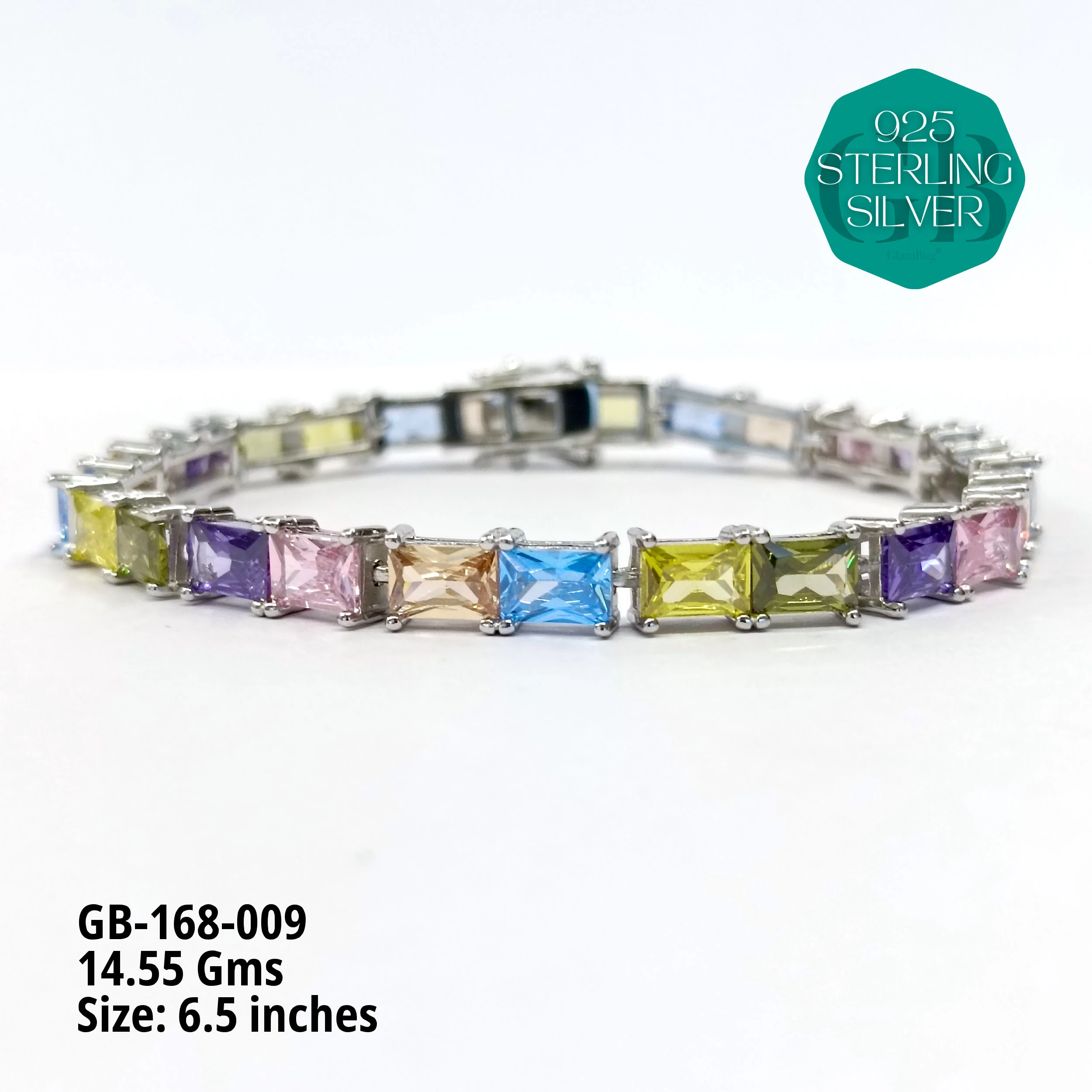 RAINBOW COLOUR TENNIS BRACELETS - Premium 925 Silver Jewellery - SKU: GB-168-009 - Hyderabad Silver Importers