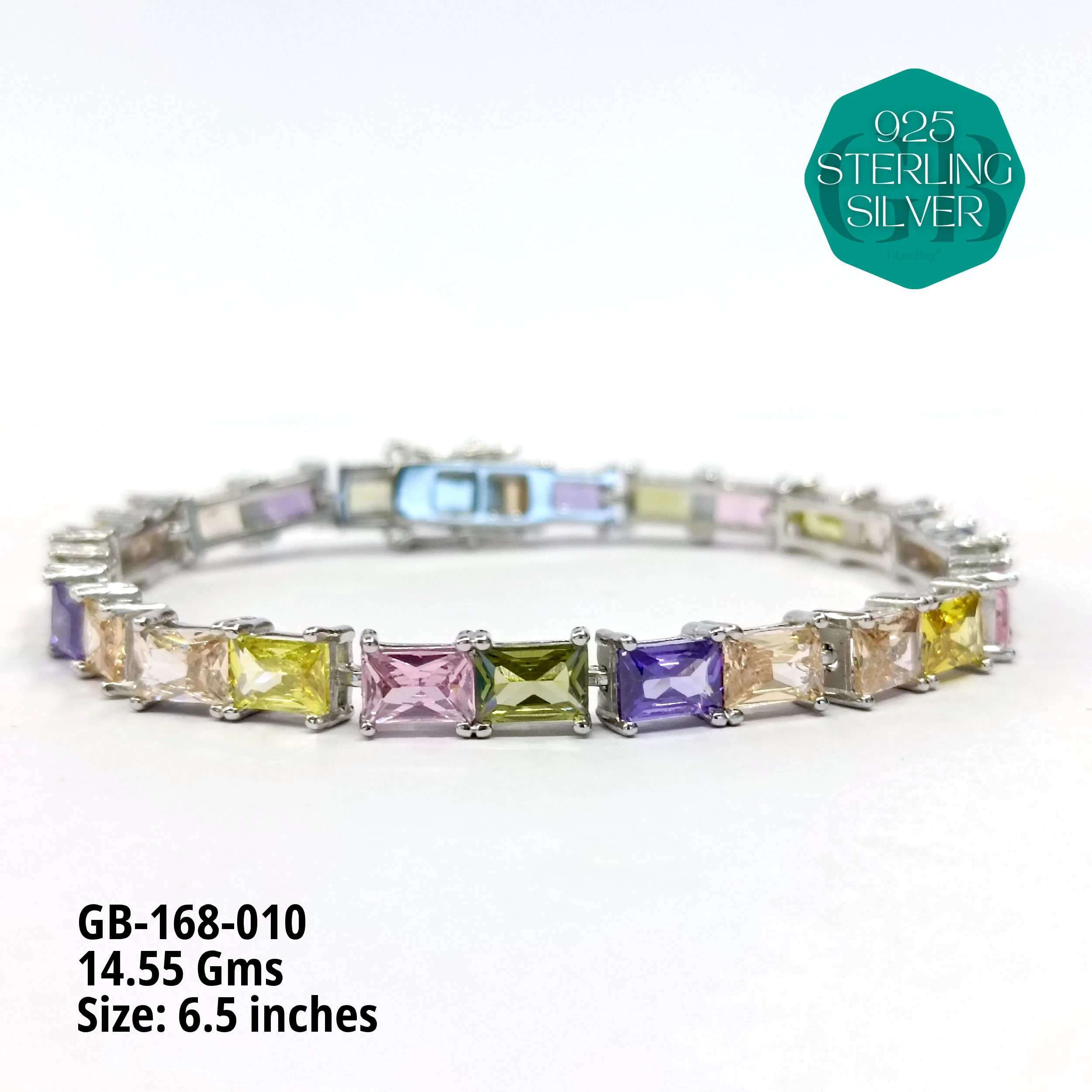 RAINBOW COLOUR TENNIS BRACELETS - Premium 925 Silver Jewellery - SKU: GB-168-010 - Hyderabad Silver Importers