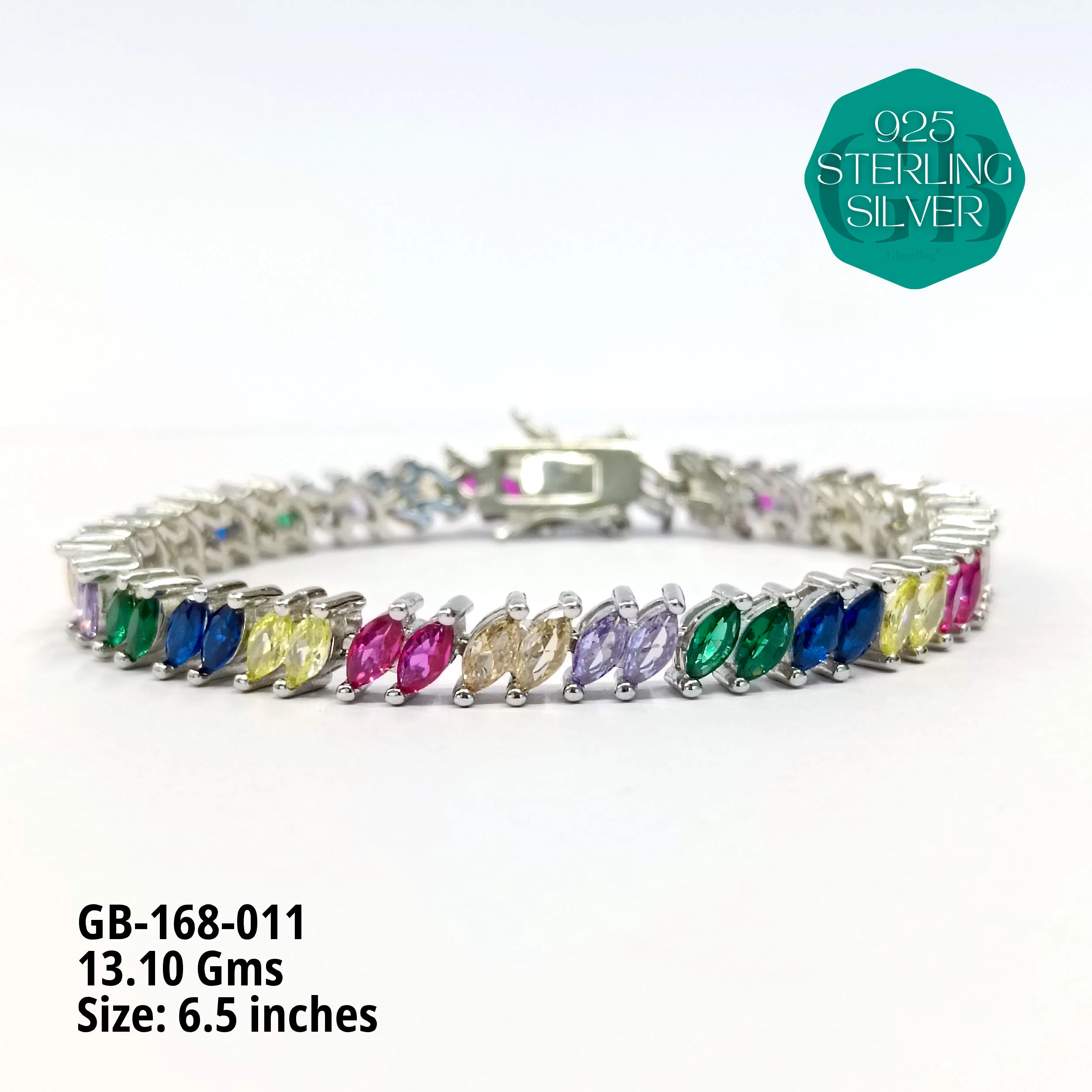 RAINBOW COLOUR TENNIS BRACELETS - Premium 925 Silver Jewellery - SKU: GB-168-011 - Hyderabad Silver Importers
