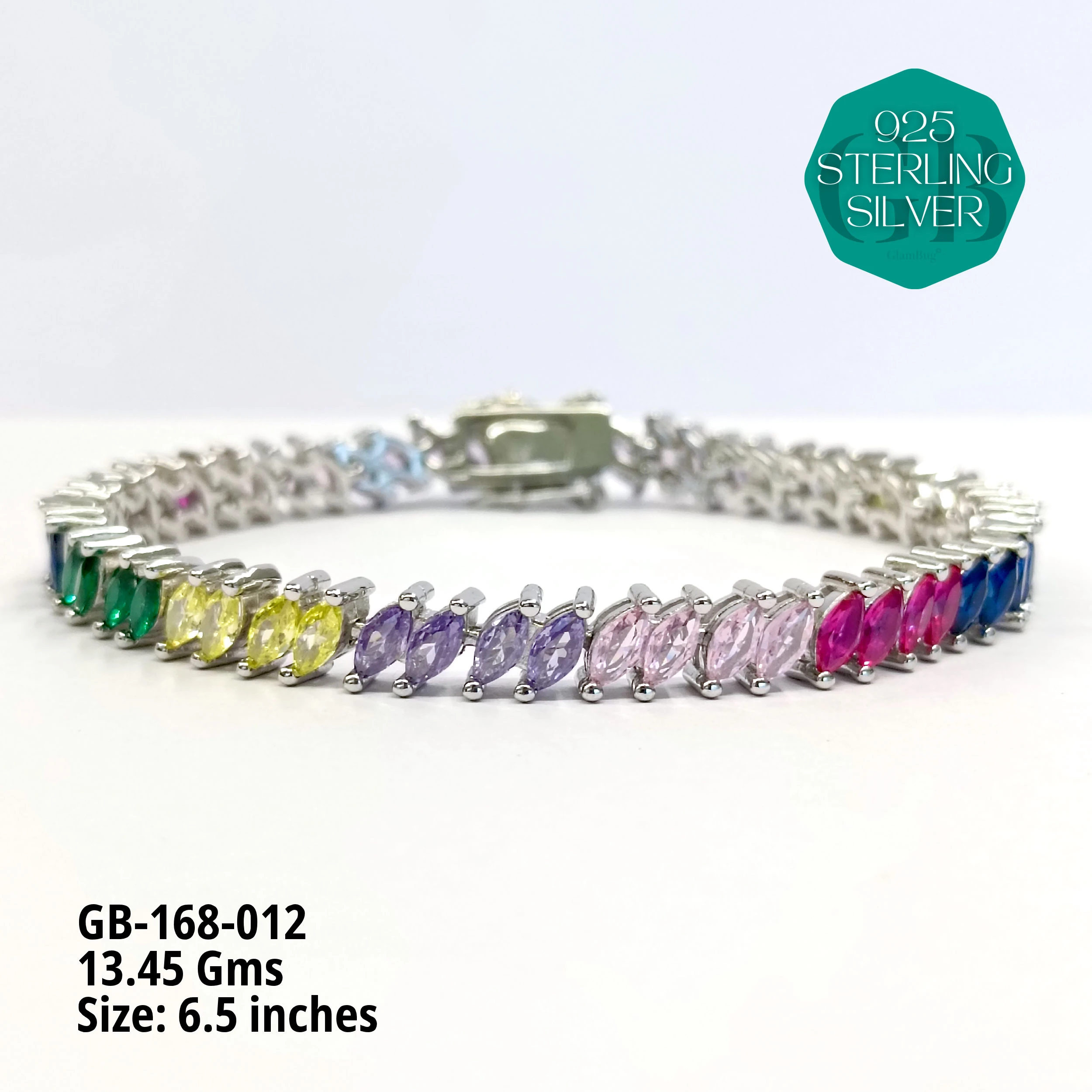 RAINBOW COLOUR TENNIS BRACELETS - Premium 925 Silver Jewellery - SKU: GB-168-012 - Hyderabad Silver Importers