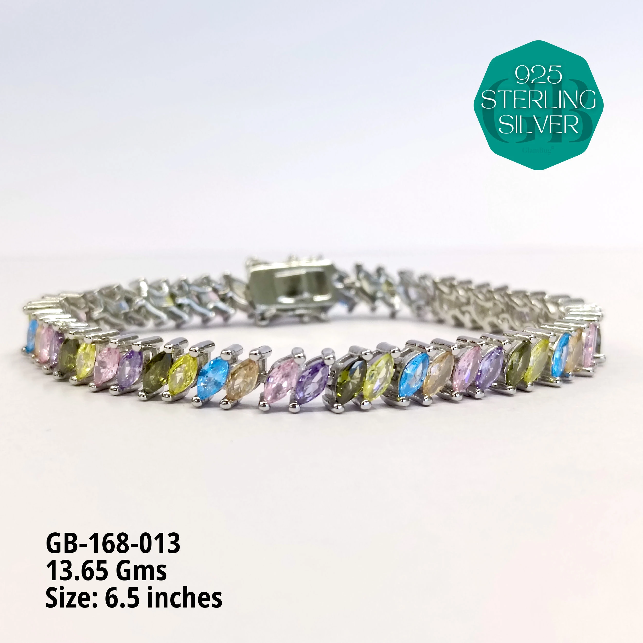 RAINBOW COLOUR TENNIS BRACELETS - Premium 925 Silver Jewellery - SKU: GB-168-013 - Hyderabad Silver Importers