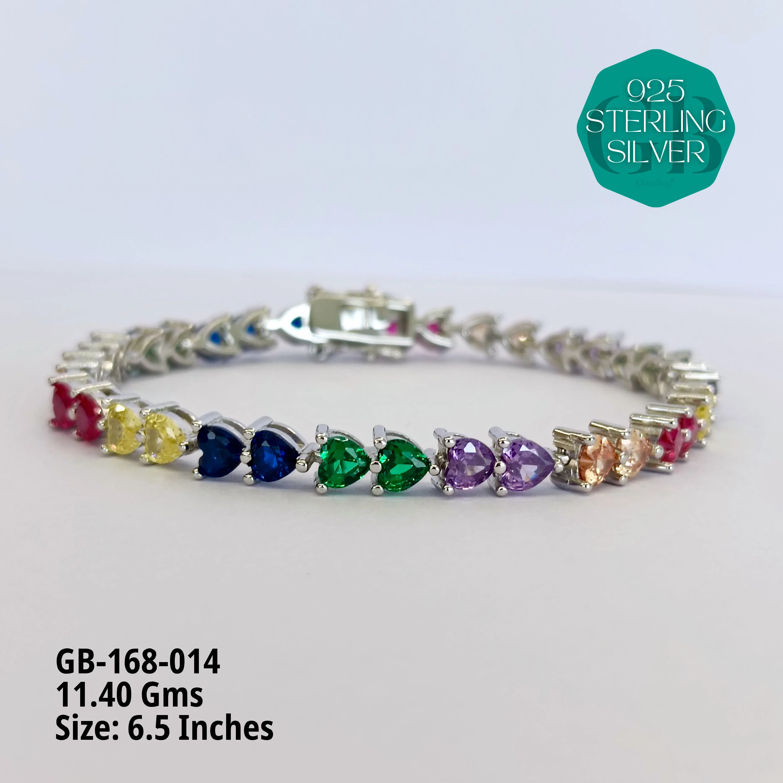 RAINBOW COLOUR TENNIS BRACELETS - Premium 925 Silver Jewellery - SKU: GB-168-014 - Hyderabad Silver Importers